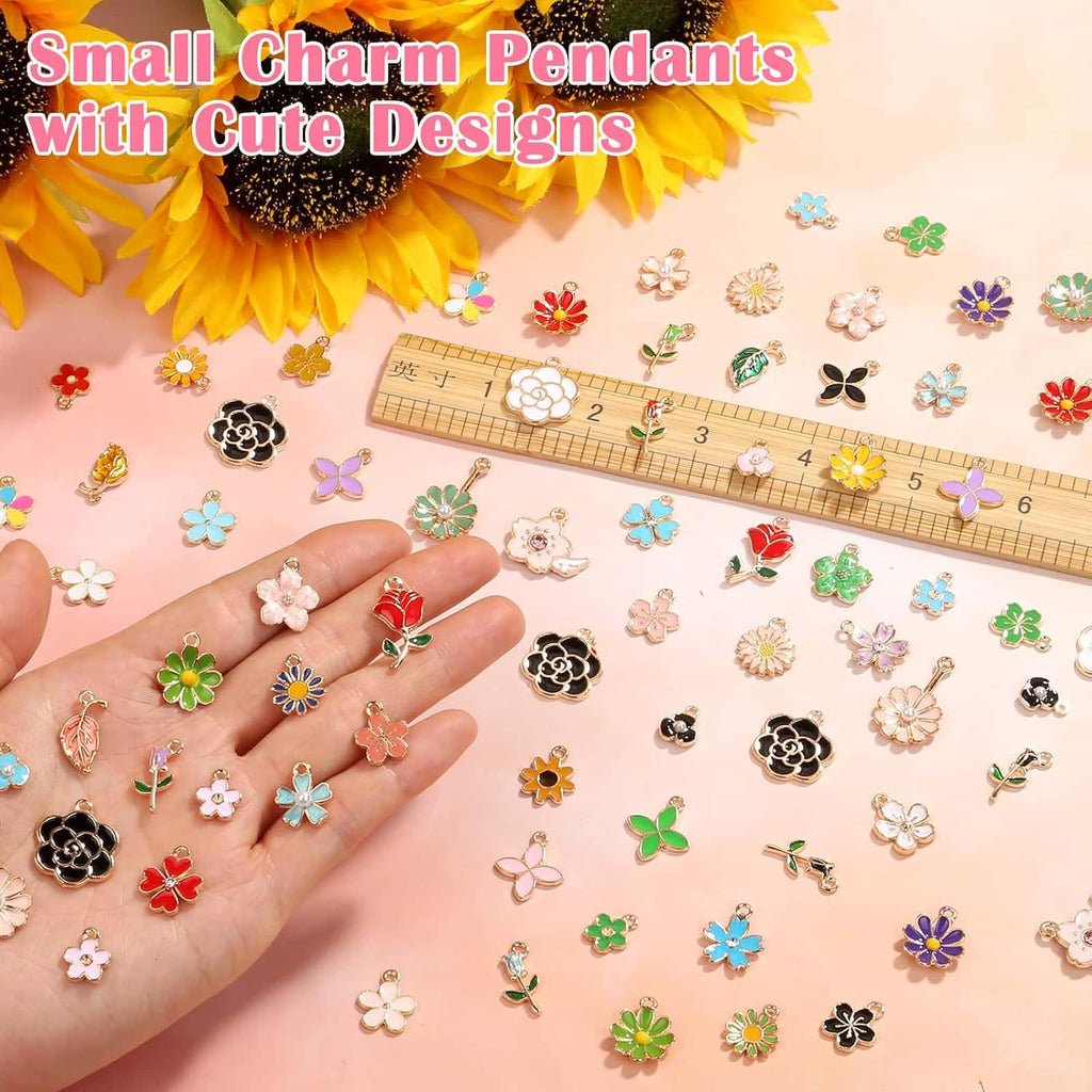 150 Pcs Flower Charms for Jewelry Making(75 Pairs), Assorted Wholesale Mixed Bulk Metal Earring Charms for DIY Necklace Bracelet Earring Jewelry Making and Crafting