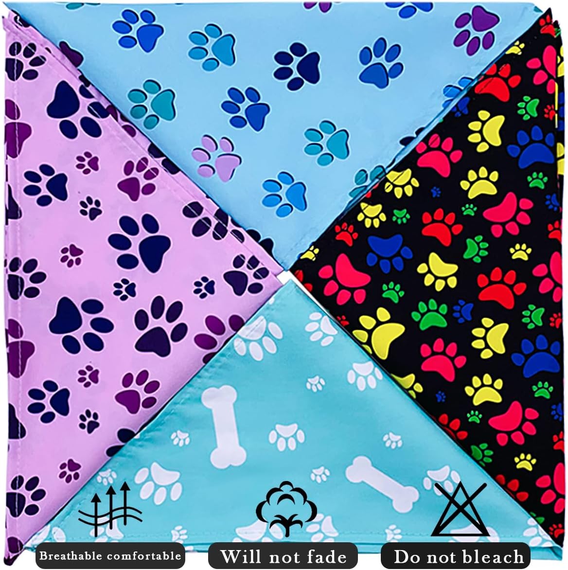 PET SHOW 50 Pack Paw Print Dog Bandanas Bulk for Medium Dogs