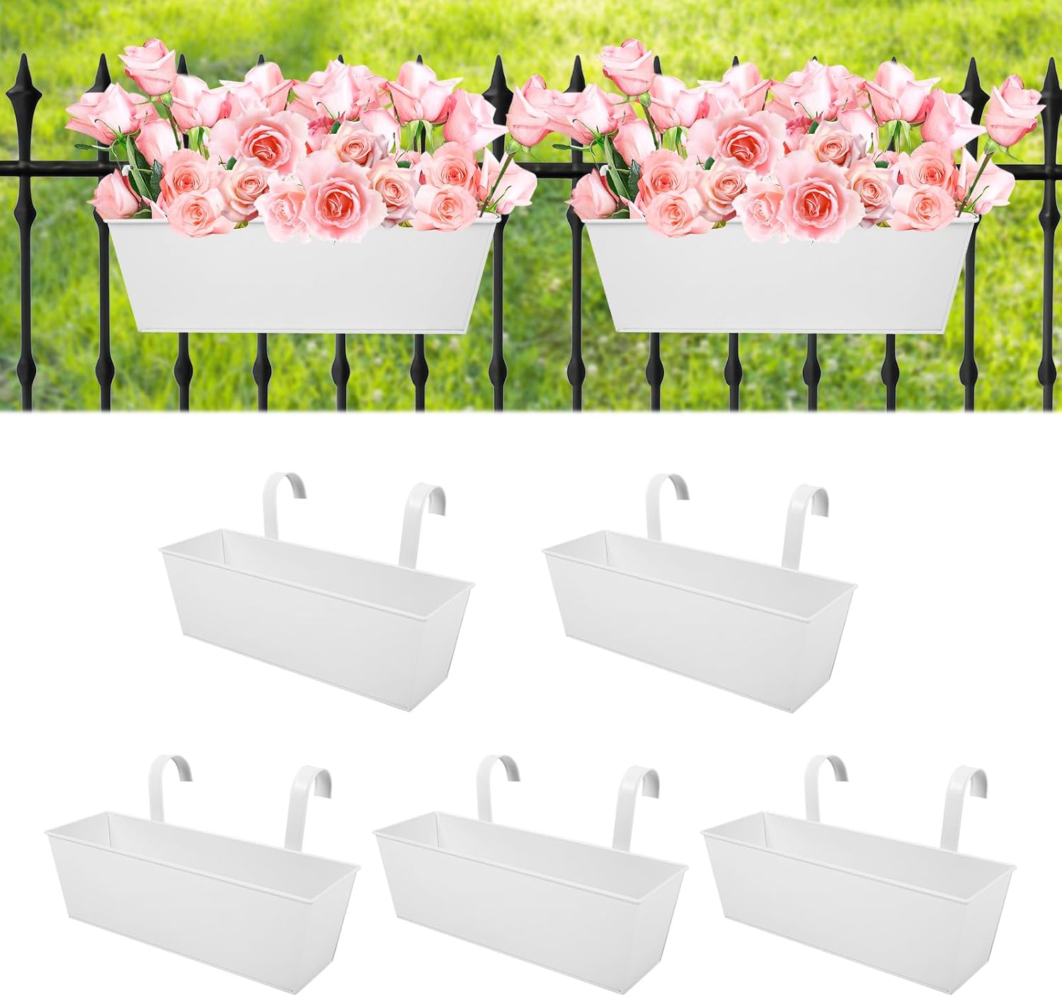 16 Inch Railing Planters Box Metal Hanging Flower Pot 5 Pcs