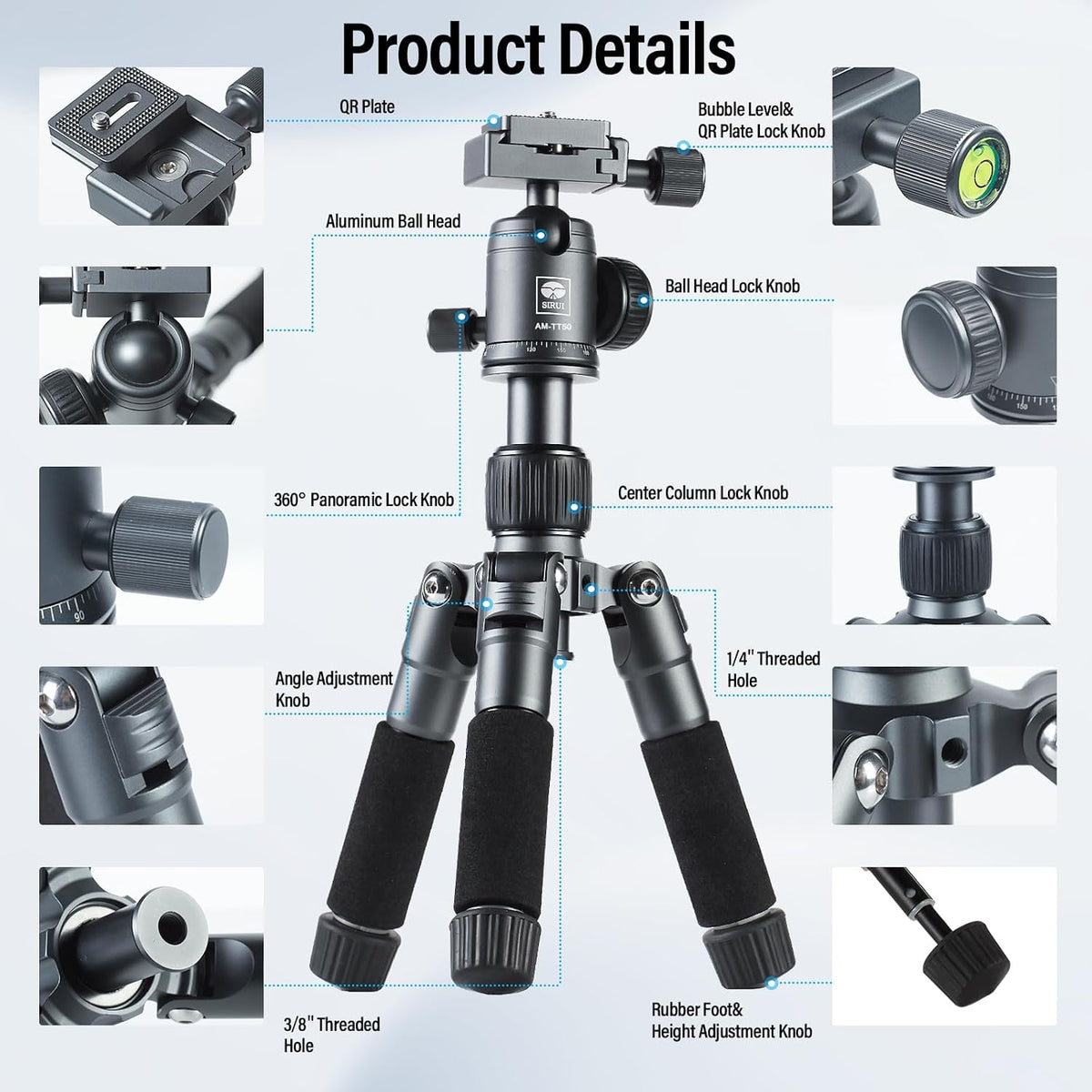 SIRUI Aluminum Mini Desktop Tripod with 360° Ball Head