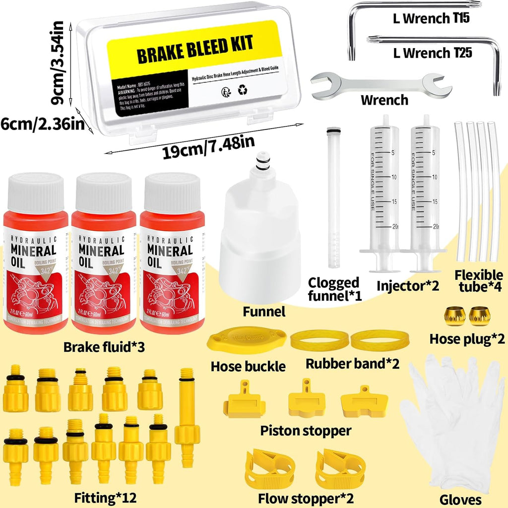Brake Bleed Kit for Shimano, TEKTRO, TRP Hydraulic Disc Brakes, Brake Fluid Bleeder Kit with180ML Mineral Oil Brake Fluid for MTB/Road Bike Brake