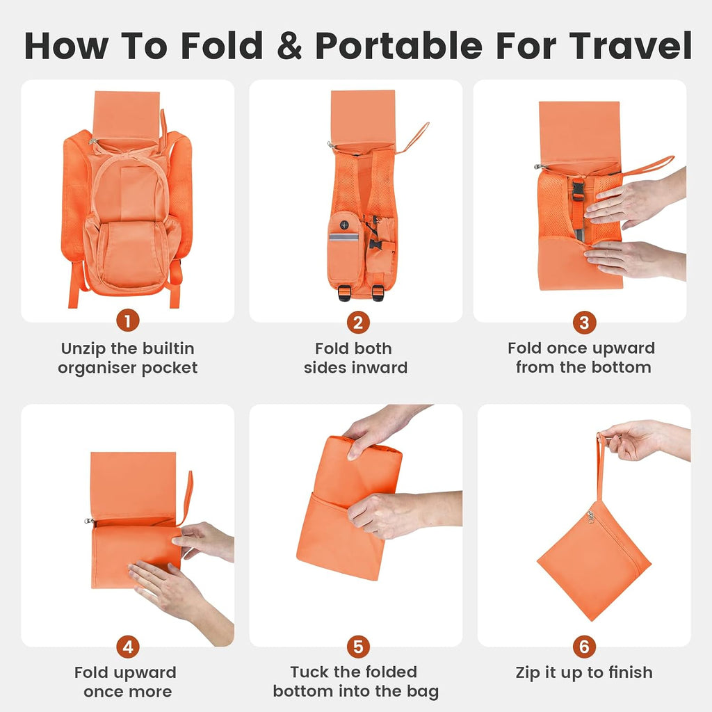 10L Small Hiking Backpack - Lightweight Foldable Backpack, Orange