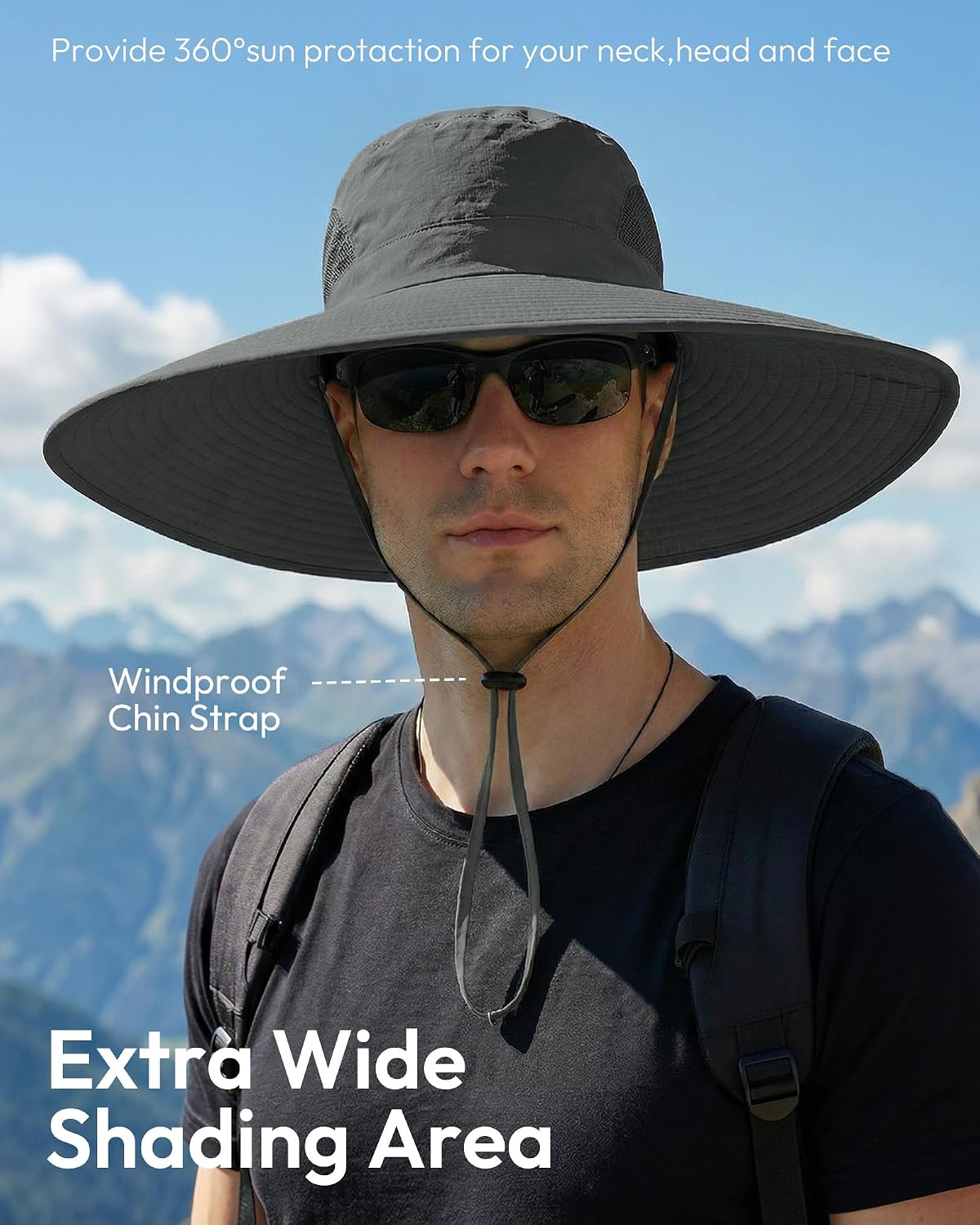 Mens Sun Hat Super Wide Brim Waterproof Breathable Bucket Hats for Men