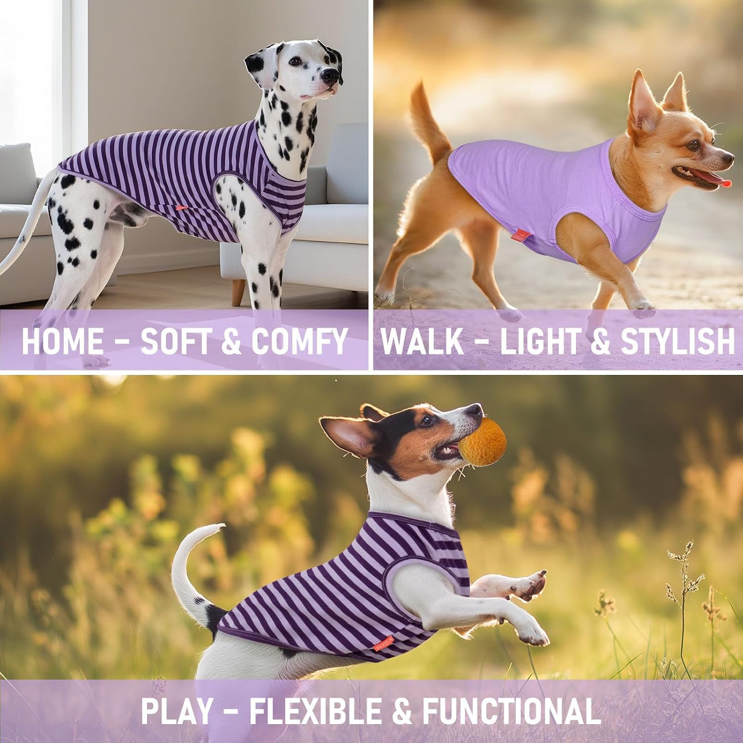 KYEESE 2Pack Cotton Dog Shirt for Small Dogs Soft Striped Tank Top