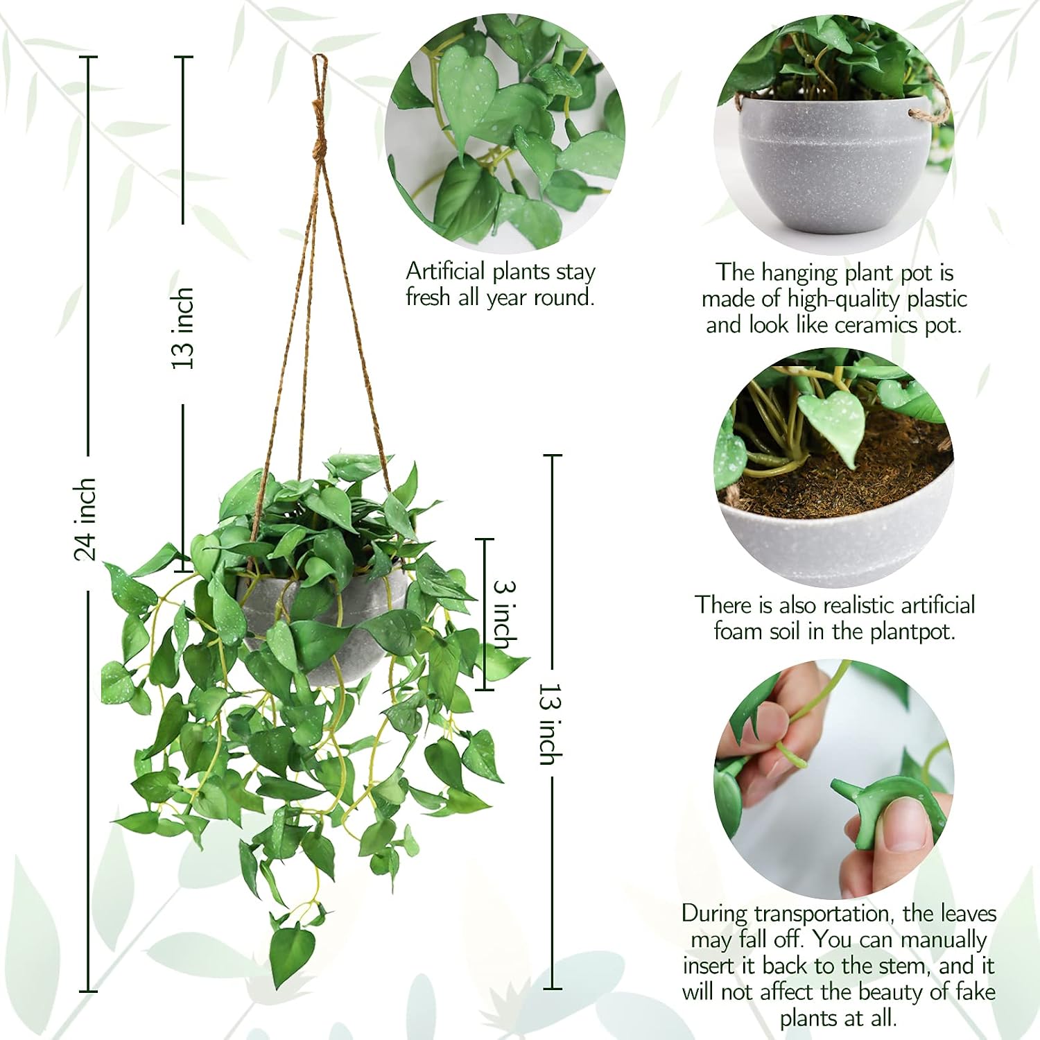 TNNTOPELE 2 Pack Hanging Plant Fake Plants with Pots for Indoor Outdoor