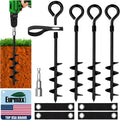Eurmax USA 4 Pack Heavy Duty Ground Stakes&Anchors,Commercial Spiral Screw-in Trampoline Stakes with Reinforced Tie-Down Straps,High Wind Stabilizing Kit for Canopies,Outdoor Sheds,Swing Sets(Black)