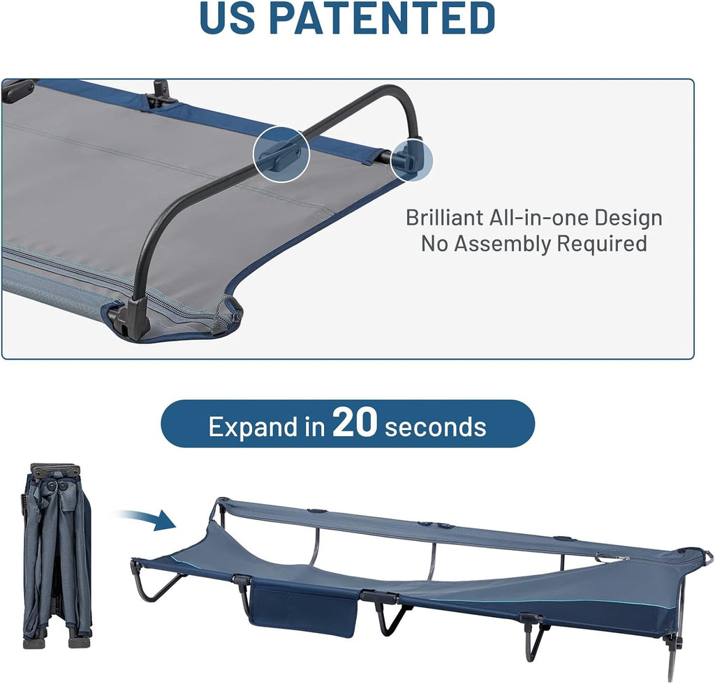 TIMBER RIDGE 20-Second Quick Set-Up Camping Cot, Aluminum Folding Cot
