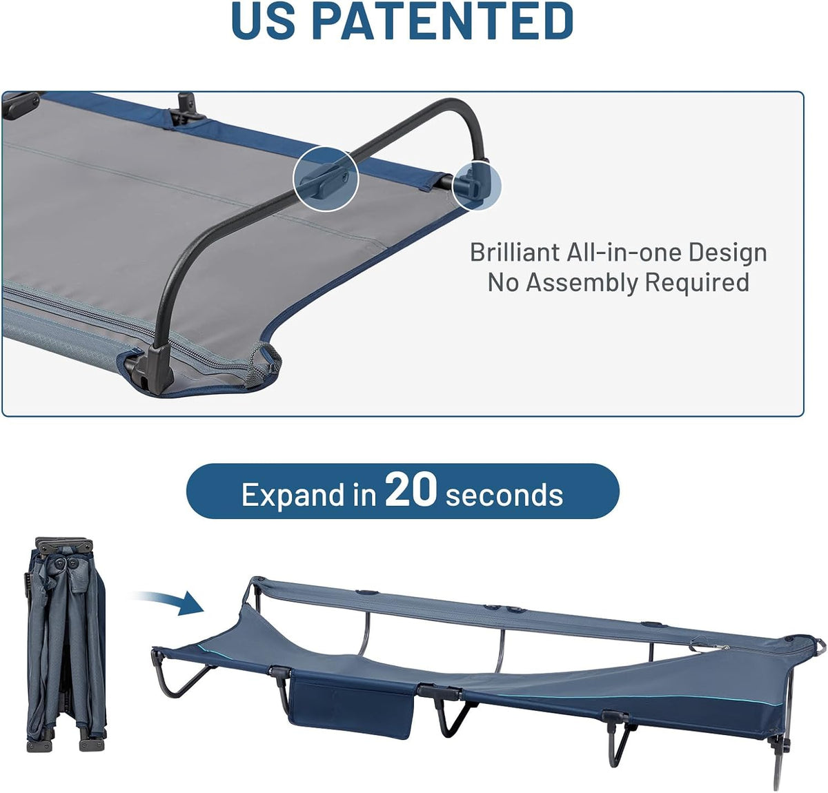 TIMBER RIDGE 20-Second Quick Set-Up Camping Cot, Aluminum Folding Cot