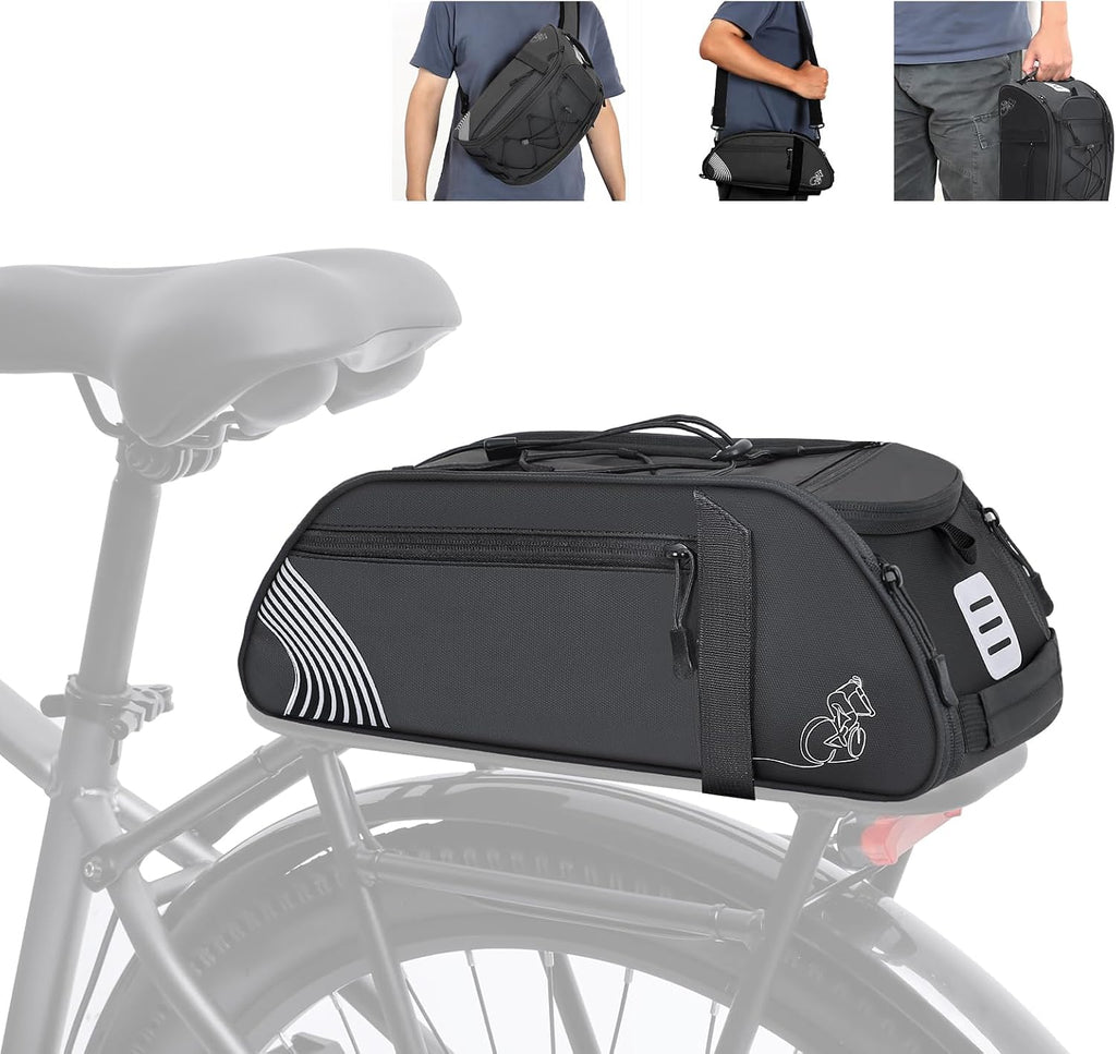 YEEGO DIRECT Bike Rack Bag, 14L Expandable Capacity Bike Bags for Bicycles Rear Rack,Water-resistant Bike Trunk Bag, Bike Panniers Reflective Design, Crossbody Shoulder Bag for Commuting Outings