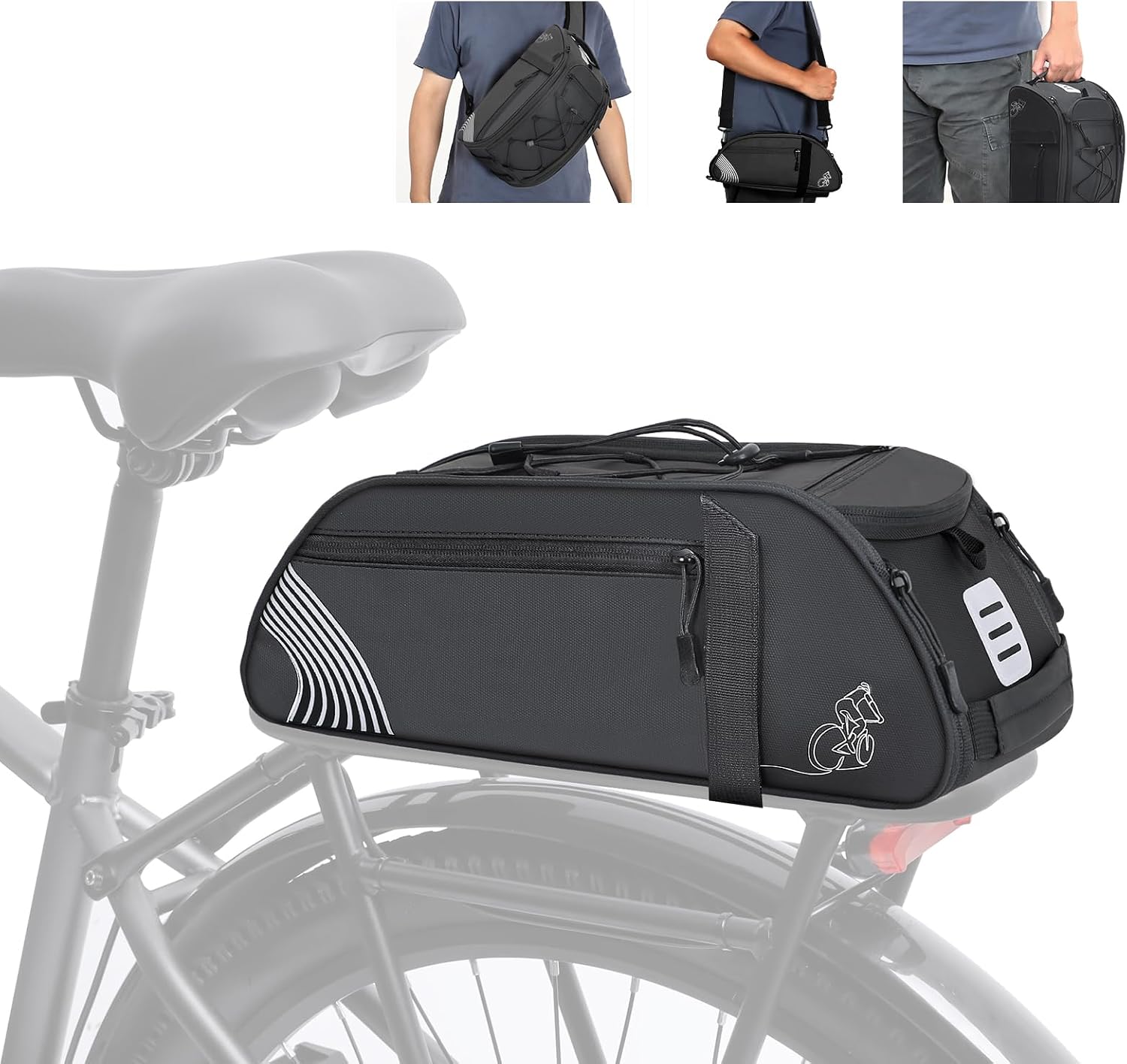 YEEGO DIRECT Bike Rack Bag, 14L Expandable Capacity Bike Bags for Bicycles Rear Rack,Water-resistant Bike Trunk Bag, Bike Panniers Reflective Design, Crossbody Shoulder Bag for Commuting Outings