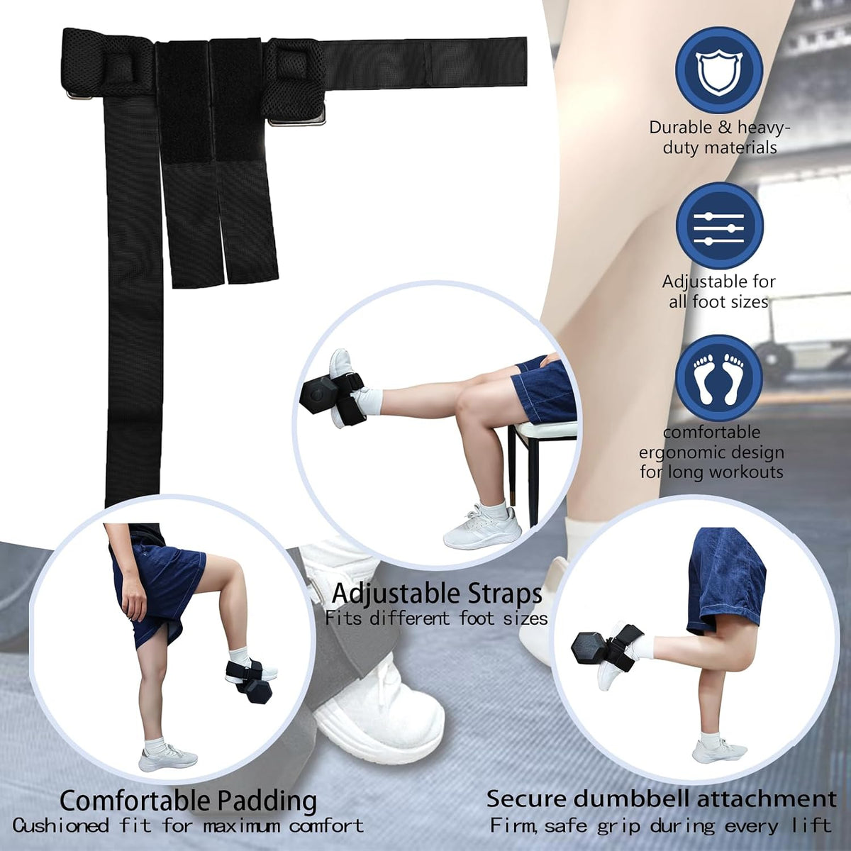 Dumbbell Foot Attachment, Ankle Strap for Dumbbell, Hamstring Curl, Foot Weights for Exercise, Portable Leg Workout Fitness Accessory, Adjustable Leg Weights for Men or Women, 1PCS