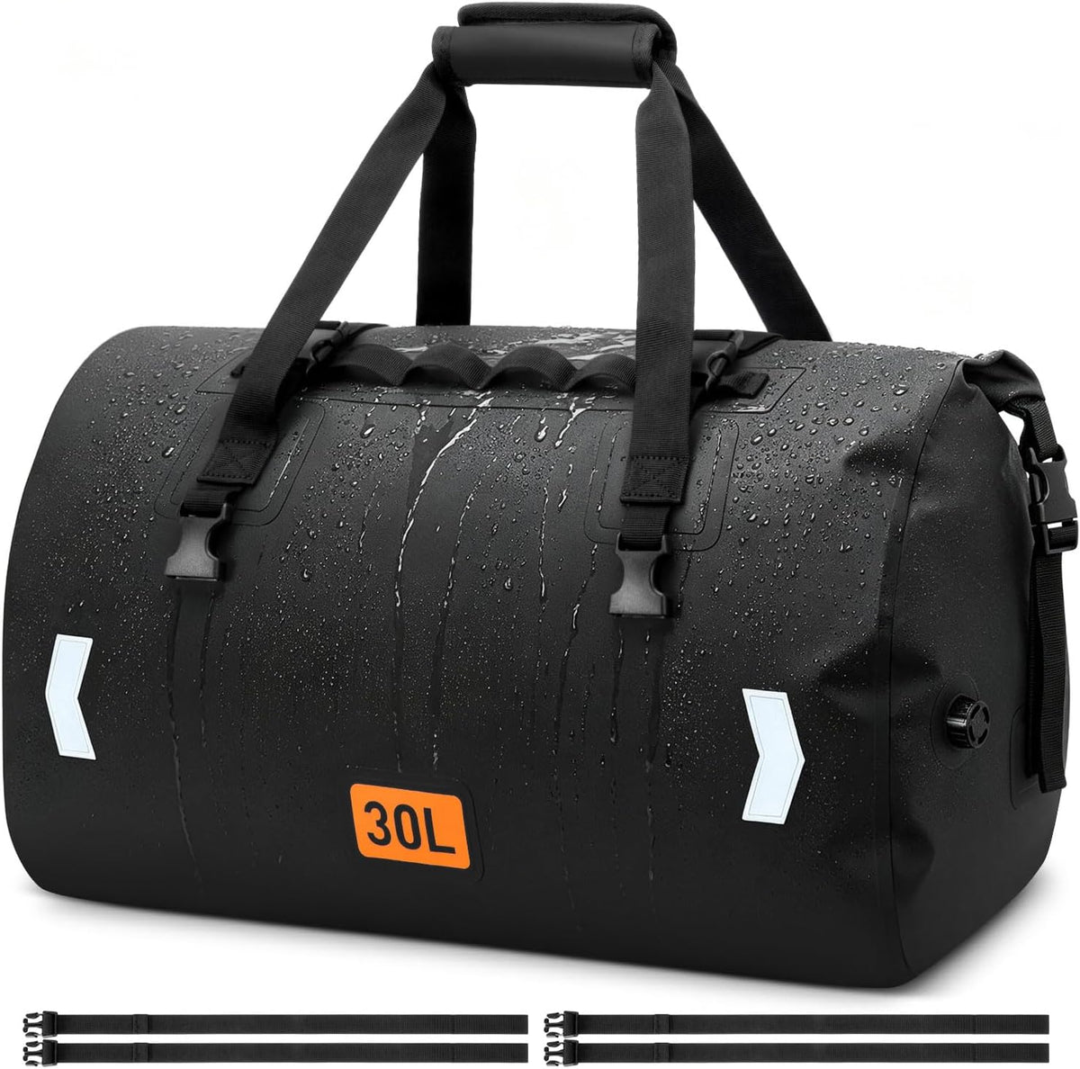OCKLILY Waterproof Motorcycle Dry Bag, 30L Roll-top Motorcycle Tail Bag with Air Valve & Quick-fixed Straps, Travel Duffle Bags for Kayaking Paddle Boarding Rafting Boating Camping Riding - Black