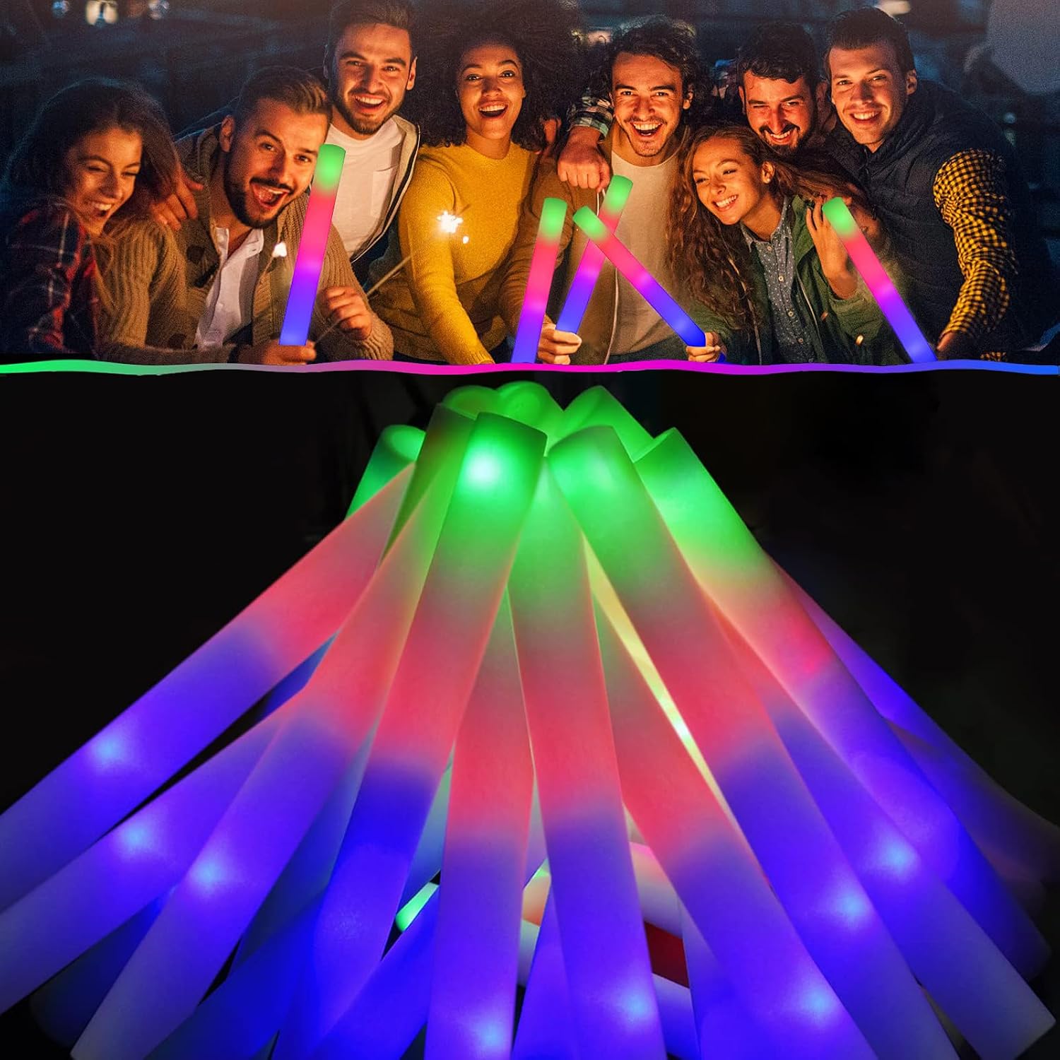 LifBetter 30 Pcs Foam Glow Sticks Bulk,Led Glow Sticks with 3 Modes Colorful Flashing,Long Life Battery Glow In The Dark Party Supplies for Weddings,Parties,Festivals,Sporting Events