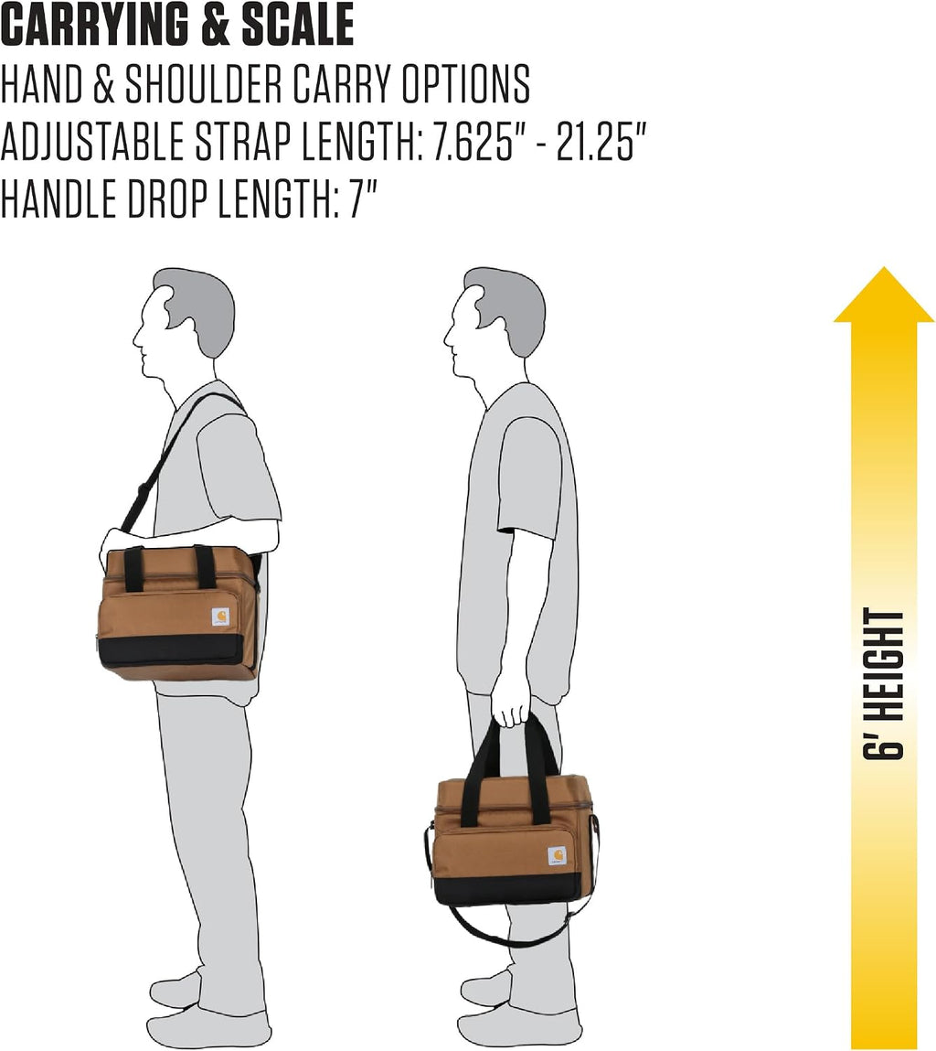 Carhartt Insulated Two Compartment Cooler, Durable Water Repellent Material W/Front Zippered Pocket for Camping, Beach & Travel