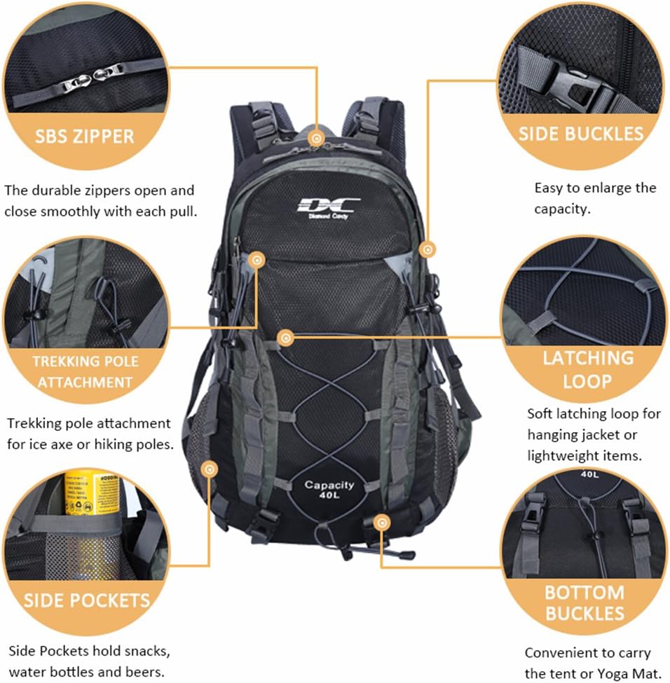 Diamond Candy 40L Hiking Backpack Waterproof Daypack for Men and Women