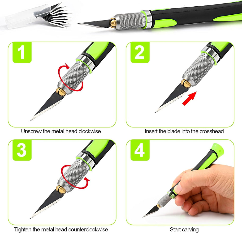 EHDIS Precision Hobby Knife Set Utility Craft Knife Kit with 10PCS Blades for Art, Working-Stencil, Scoring, Scrapbooking, Architecture Modeling, Crafting (Green)