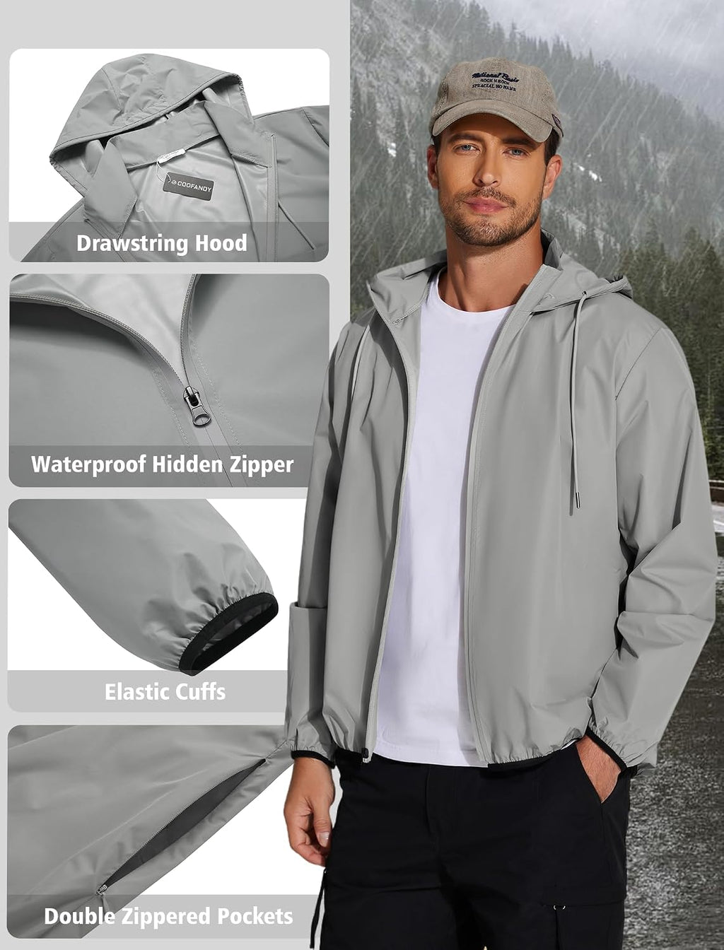 COOFANDY Men's Light Rain Jacket Packable Waterproof Raincoat Windbreaker