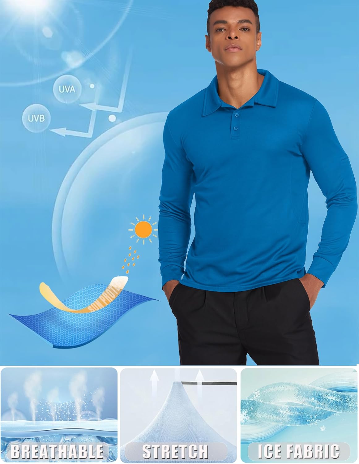 Deyeek Men's Long Sleeve Polo Shirts, Quick Dry Golf Polo for Men