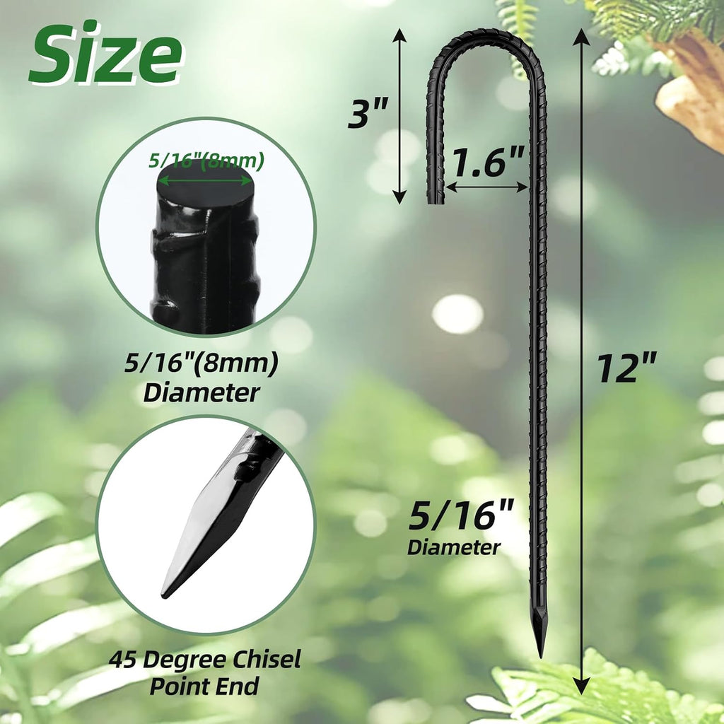 Besitu 12 Inch Rebar Stakes J Hook Ground Stakes 32-Pack Heavy Duty Galvanized Chain Link Fence Stakes Metal Tent Stakes for Outdoor Lawn Decorations Inflatables Canopy Swing Set