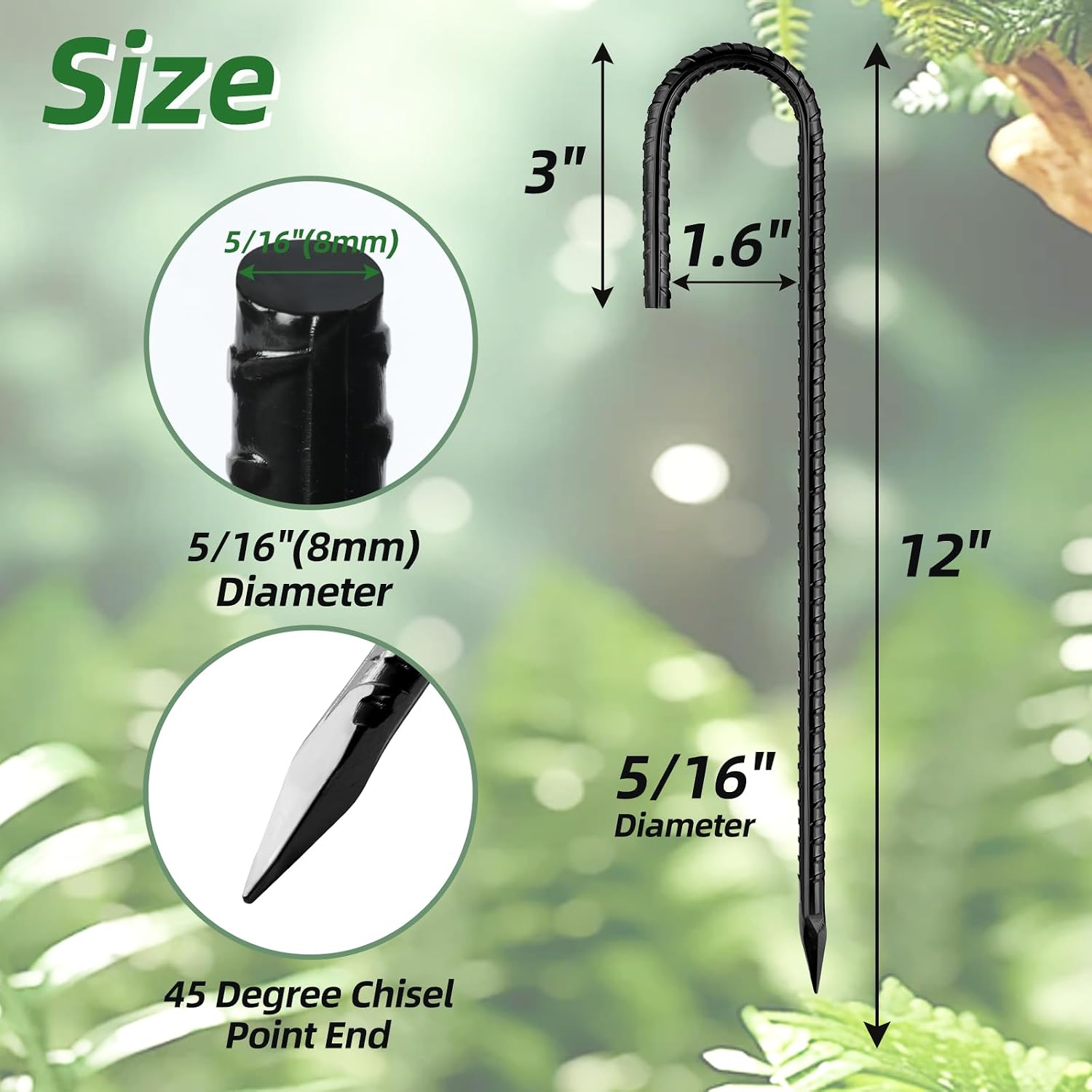 Besitu 12 Inch Rebar Stakes J Hook Ground Stakes 32-Pack Heavy Duty Galvanized Chain Link Fence Stakes Metal Tent Stakes for Outdoor Lawn Decorations Inflatables Canopy Swing Set