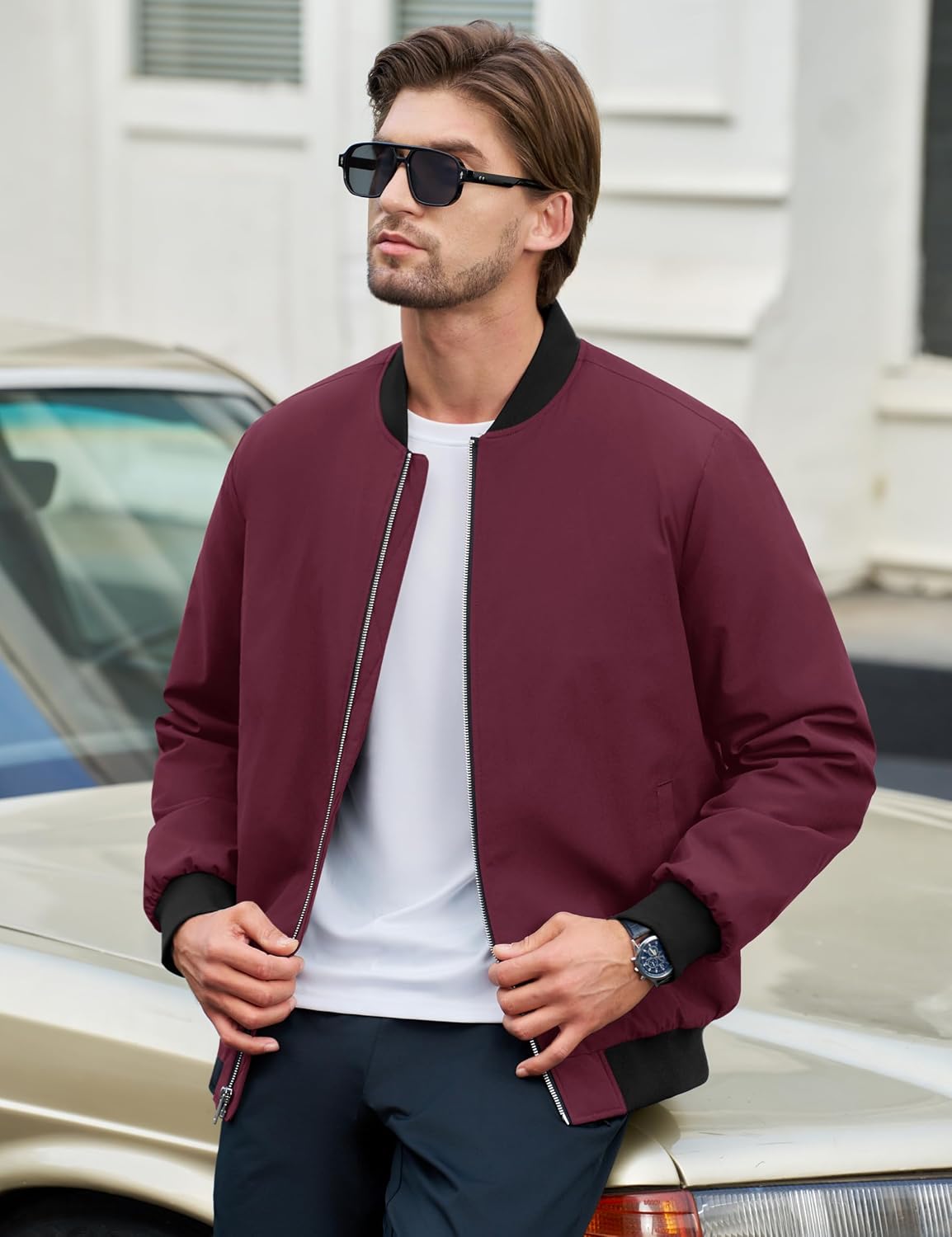 Cotrasen Men's Bomber Jacket Fall Winter Windbreaker Warm Quilted Coats