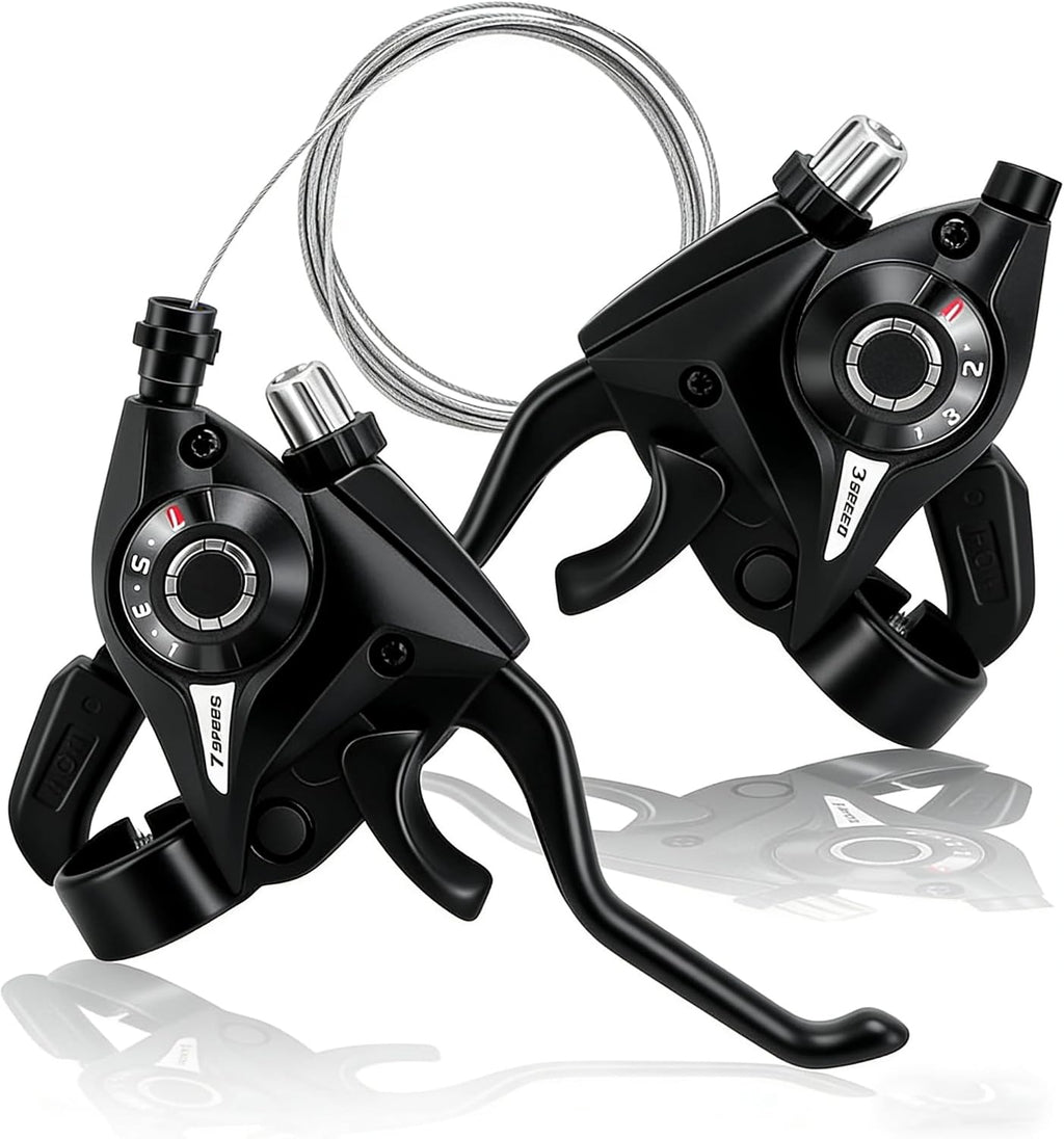 3x7 Speed Bike Shifter Brake Levers Combo, 21-Speed Integrated Bicycle Gear Shifter Set with Visual Gear Indicator & Stainless Steel Shift Cables, Replacement Parts for Mountain Bike, Road Bike, MTB