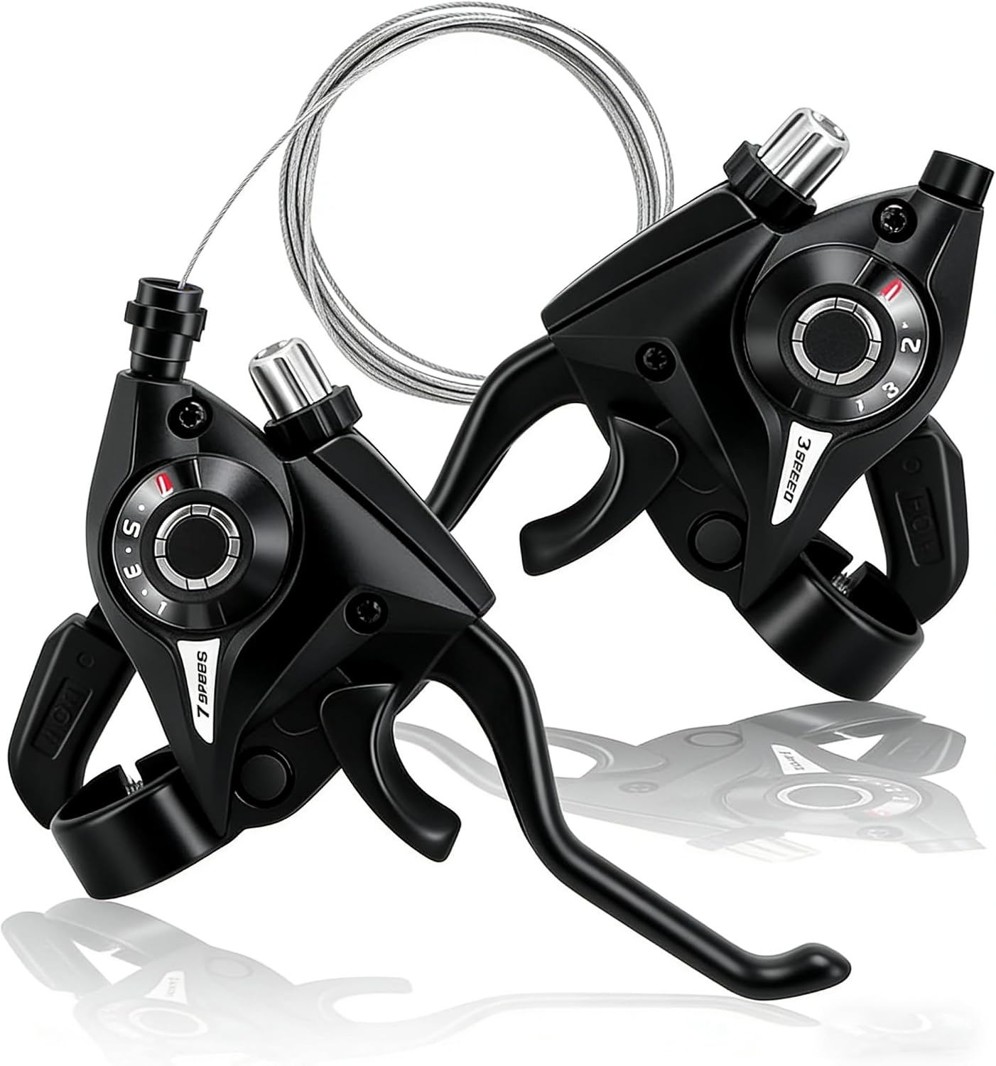3x7 Speed Bike Shifter Brake Levers Combo, 21-Speed Integrated Bicycle Gear Shifter Set with Visual Gear Indicator & Stainless Steel Shift Cables, Replacement Parts for Mountain Bike, Road Bike, MTB