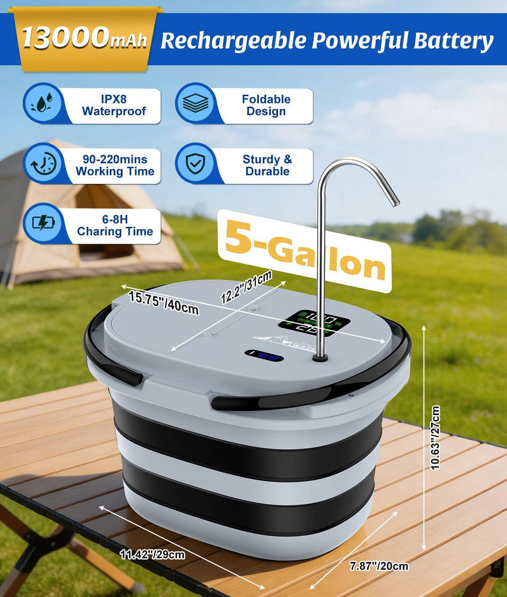 WADEO Portable Shower for Camping with 20L Bucket, 13000mAh Rechargeable