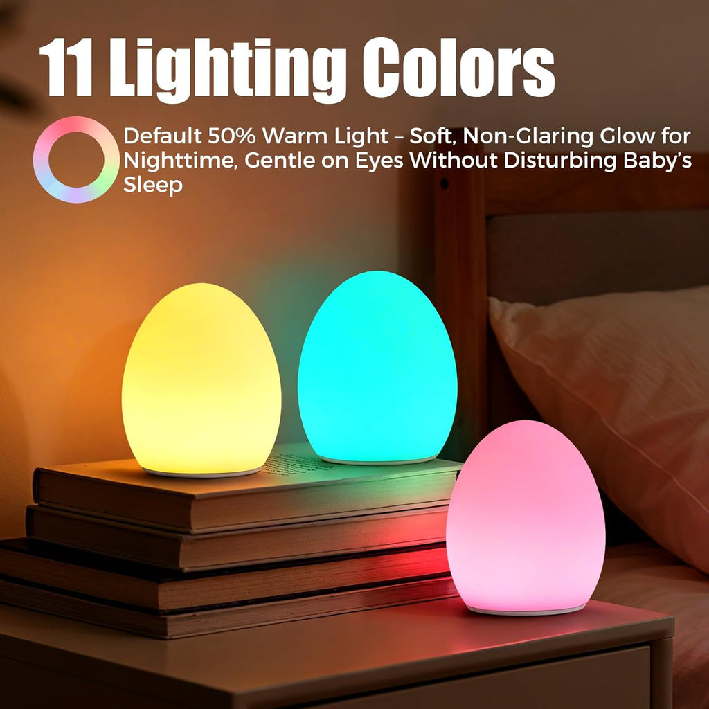 Baby Night Light, Silicone Egg Light for Kids, Portable Touch Night Lamp with 11 Colors Changing, Nursery Night Light for Breastfeeding, BPA Free, Eye Caring, Soft