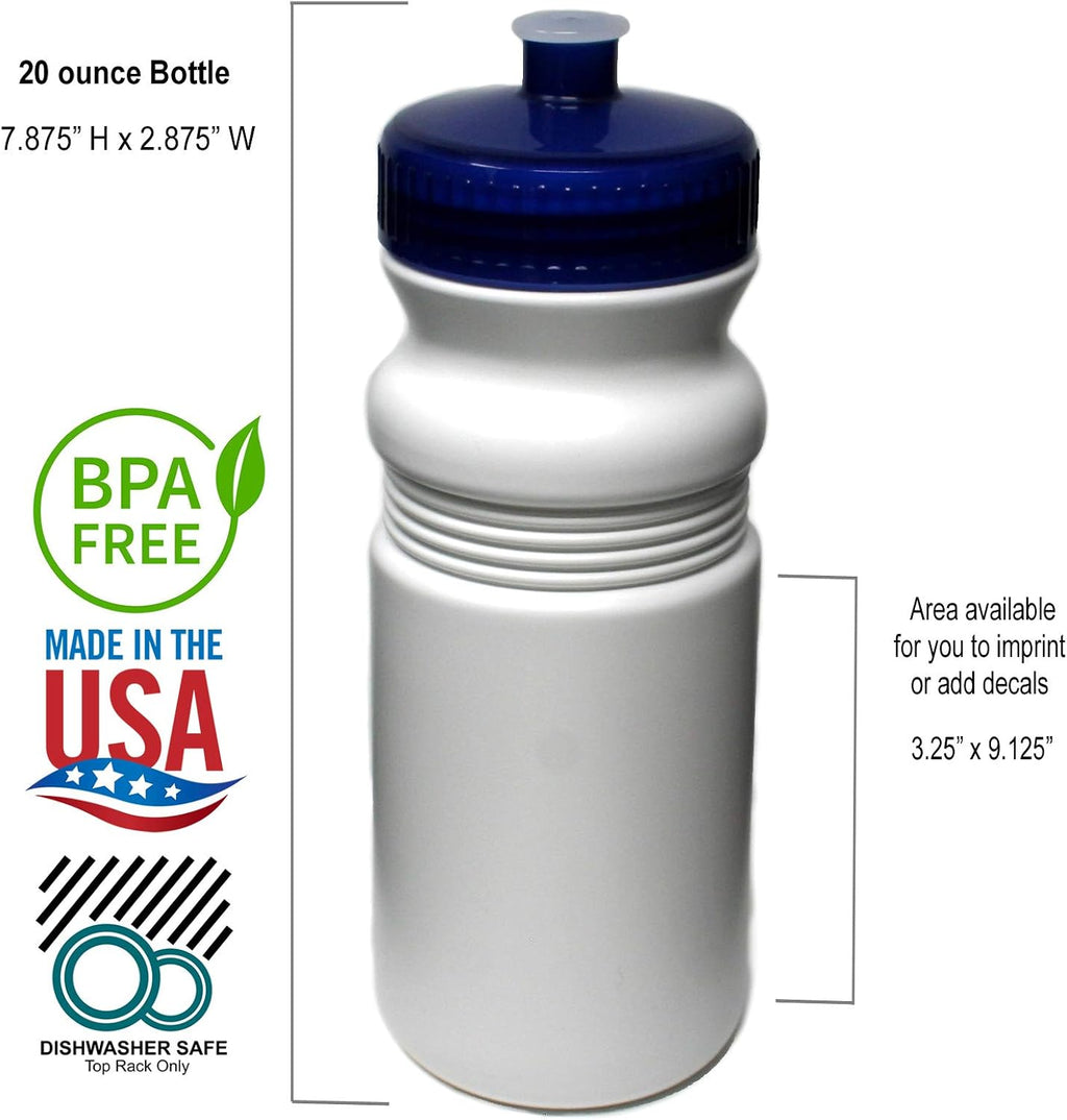 Rolling Sands Reusable Bulk Water Bottles 100 Pack - 20 Oz Sports Water Bottles, USA Made, BPA-Free, Wide Mouth for Easy Cleaning, Dishwasher Safe, Break Resistant