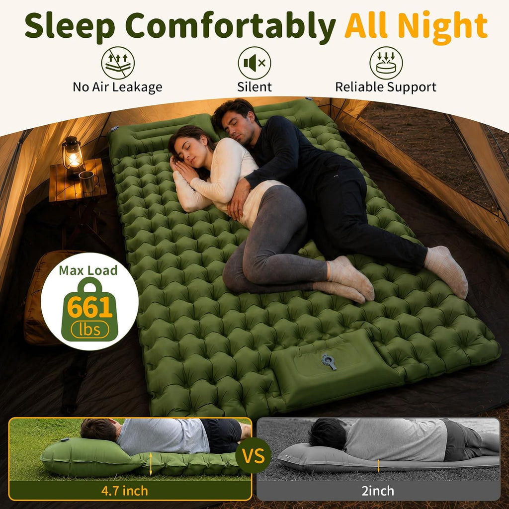 BELEEV Sleeping Pad for Camping with Pillow and Built-in Foot Pump, Double