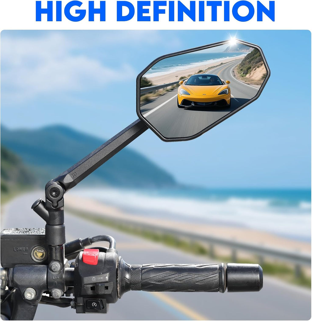 SHEJISI Motorcycle Mirrors for Handlebars, ATV Mirrors Featuring a Phone Mount Interface, Anti-impact/explosion/glare,HD,Compatible with Motorcycle (Suzuki,Yamaha,Honda,Kawasaki),Mopeds,Electric Bike