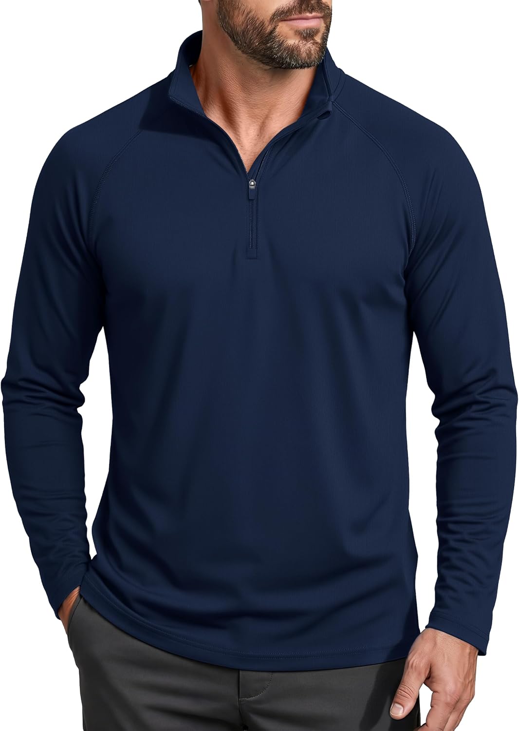 MAGCOMSEN Men's Long Sleeve Sun Shirts UPF 50+ Tees 1/4 Zip Fishing Running Rash Guard Athletic T-Shirts