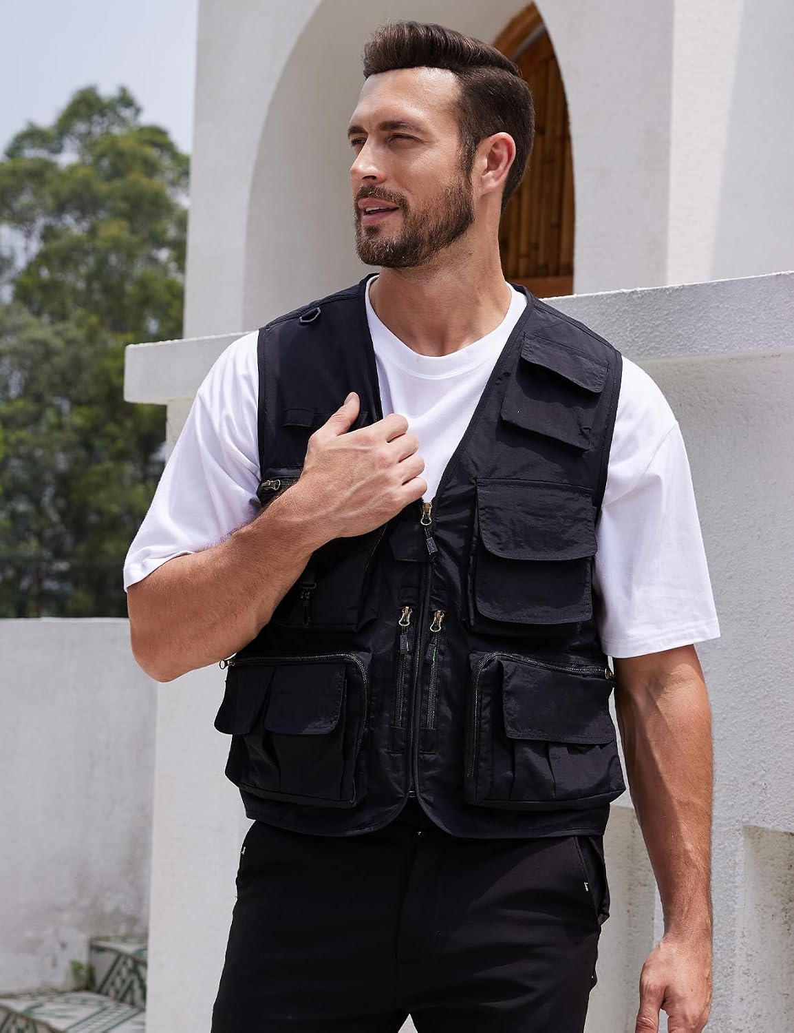 Yimoon Mens Utility Fishing Vest Lightweight Safari Cargo Vest