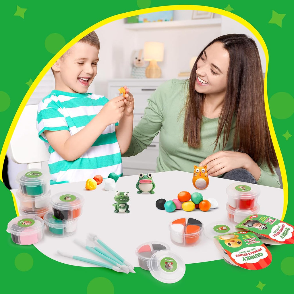 Kasfalci Air Dry Clay Kit for Kids, 12 Animals Modeling Magic Clay Sculpting Set, DIY Party Favors Arts & Crafts for Kids Ages 4-6-8-12, Ultra Light & Soft, Safe & Non-Stick with Tools & Tutorials