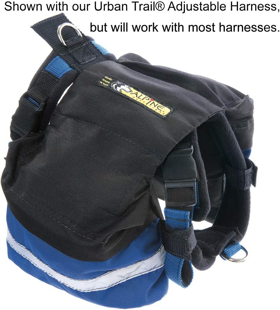 Alpine Outfitters Adventure Trekking Trail Backpack for Dogs. For Use with Urban Trail Harness for Hiking, Walking and Exploring. Handmade in the USA! (Large Blue)