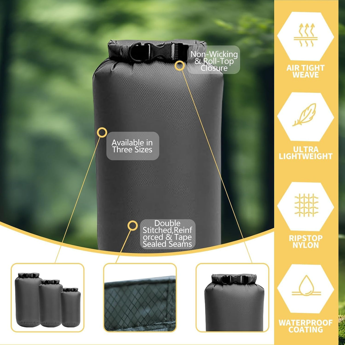 Dry Bags Waterproof 3 Pack (5L, 10L, 20L) - Lightweight Dry Storage Bag Beach Bag for Travel, Boating, Fishing, Rafting, Swimming, Camping & Outdoor Activities - Durable & Compact Design - Grey