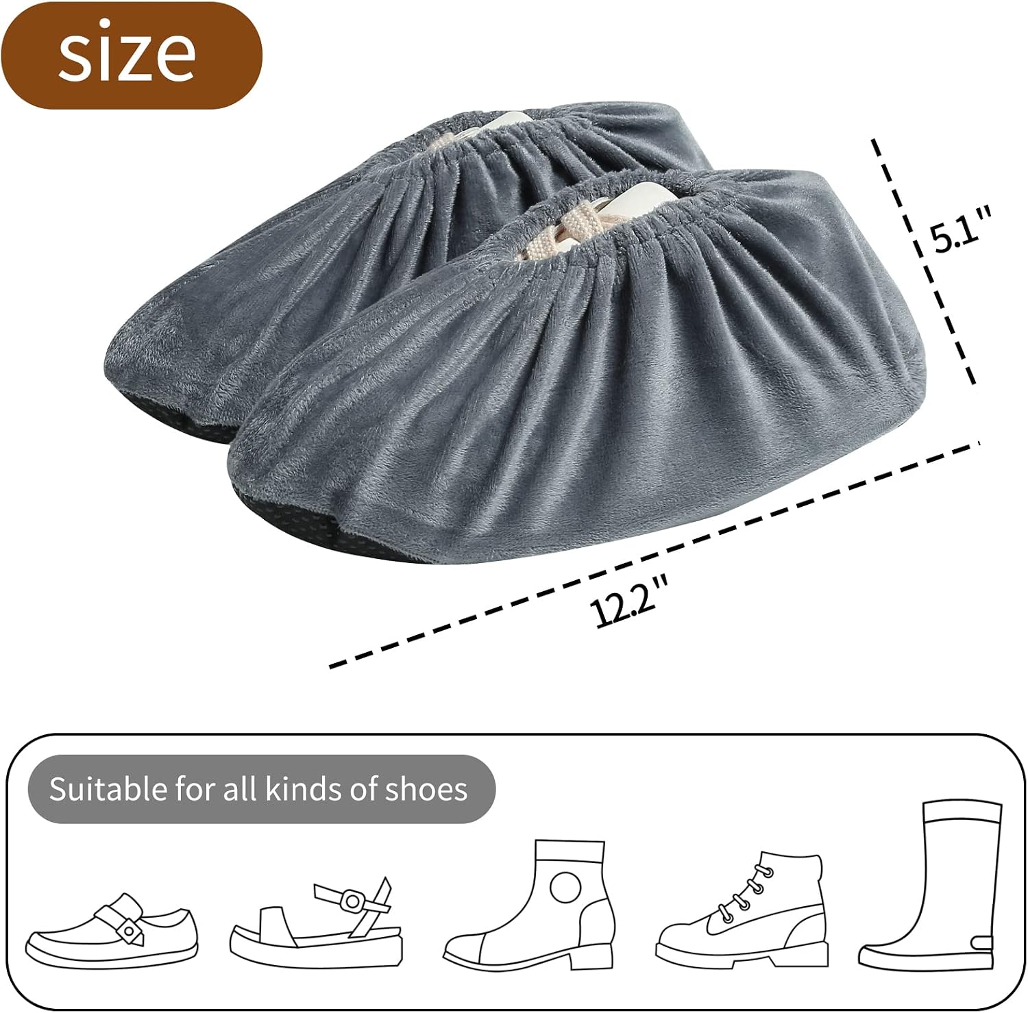 5 Pairs Reusable Shoe Covers, Non Slip Shoe Protectors Covers, Universal Soft Washable Thickened Foot Boot Shoe Covers for Indoors Home Laboratory (Grey)