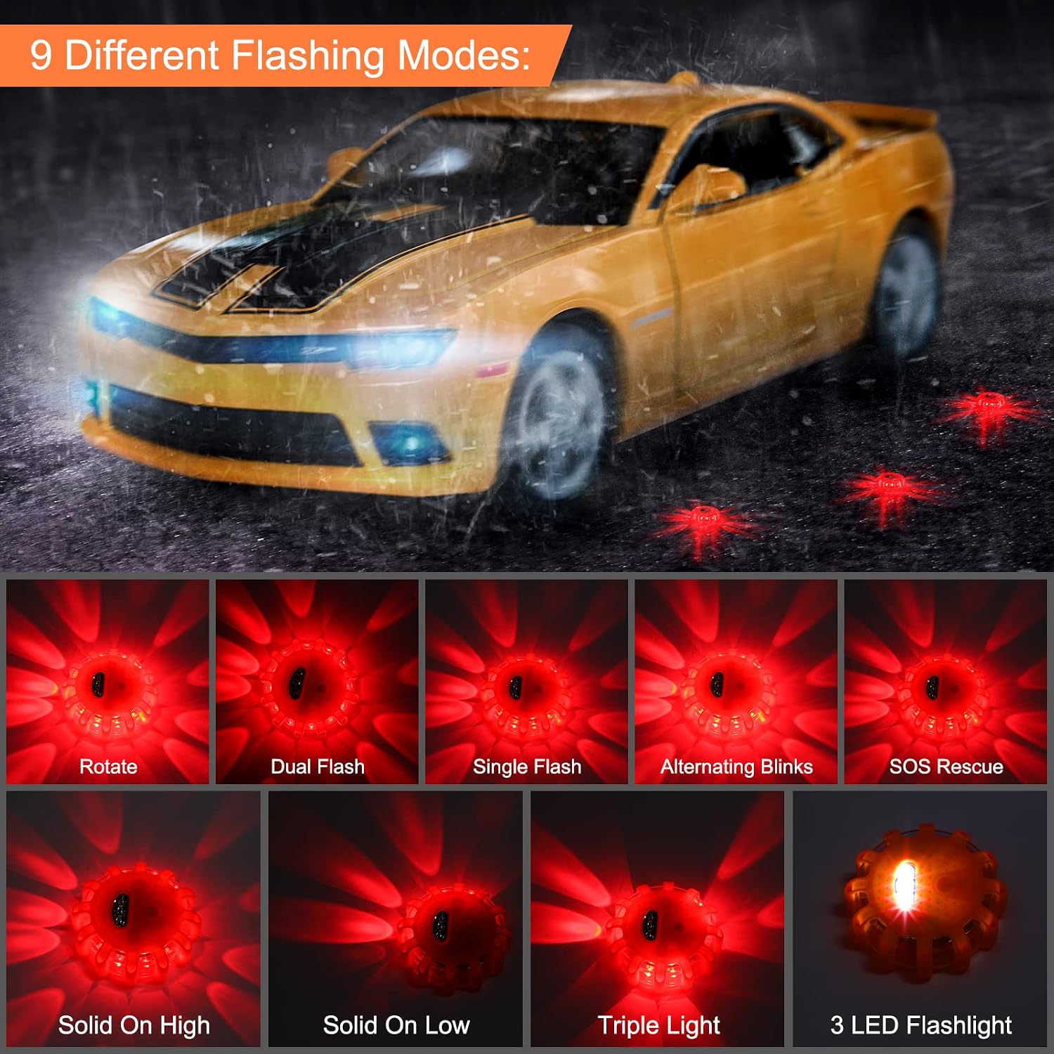 Tallew 12 Pack LED Emergency Road Flares Safety Warning Lights Magnetic