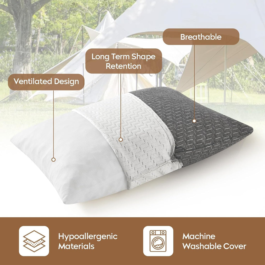 Travel Pillow Compressible Camping Memory Foam Pillow - Dark Grey M Size, Light Grey S Size, Ideal Backpacking, Airplane and Car