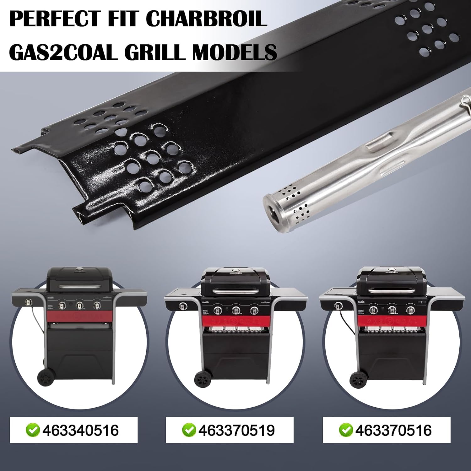 Hiorucet 463340516 Gas2Coal Grill Parts, Cooking Grates Replacement Kits for Charbroil Gas2coal 463340516, 463370516, 463370519, 463336818, 463340516 Heat Shields Tents, Burners and Igniters.