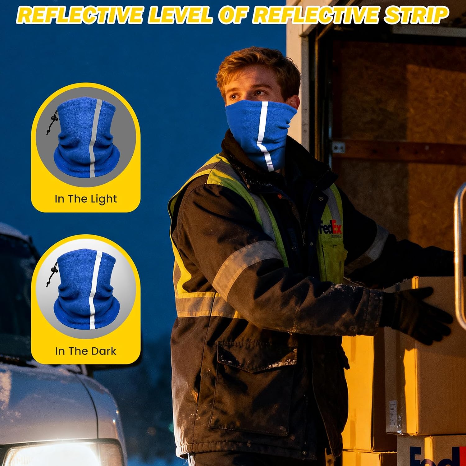 Winter Neck Warmer Gaiter: 4 Pack Hi Vis Reflective Face Cover