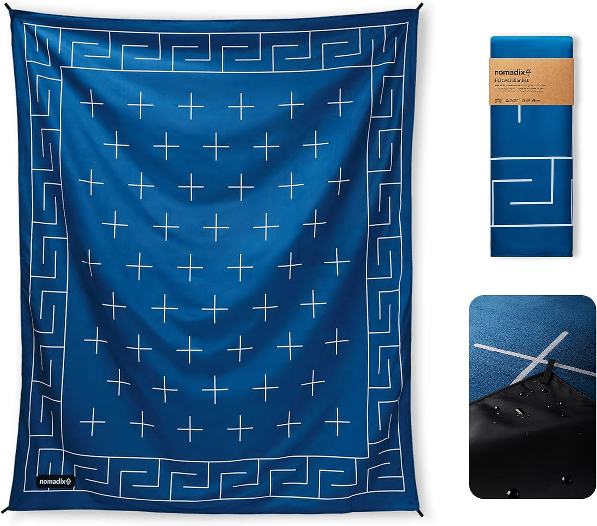 Nomadix Festival Blanket - Perfect for Picnics, Camping, & Lawn Seating - Plush Top & Water Resistant Base - Made with Post Consumer Recycled Materials - Barton Blue - 60x72