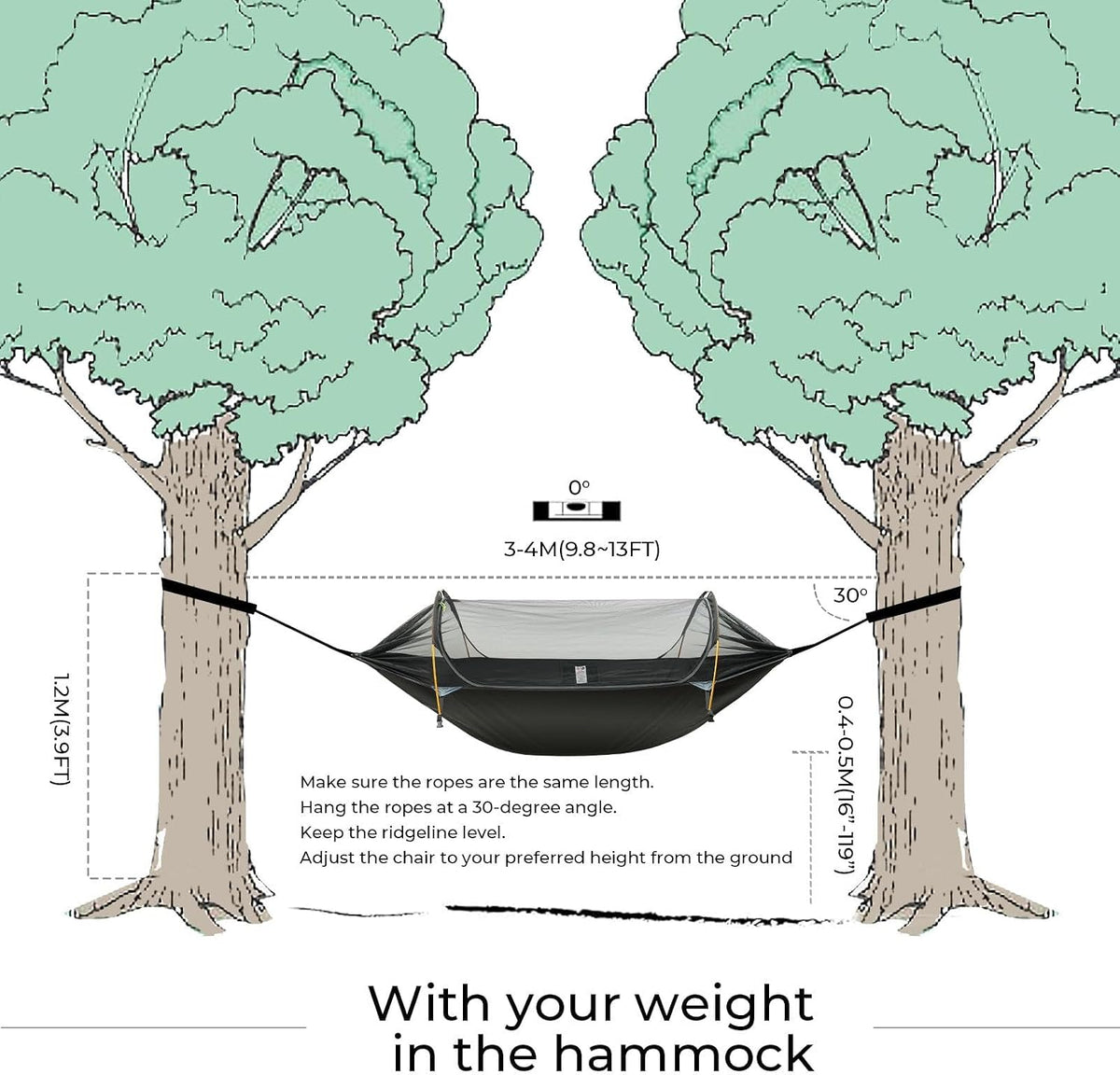 Camping Hammock Tent with Mosquito Net & RainFly, 3 in 1 Waterproof Portable Sleeping Hammock Bug Backpacker Lightweight Outdoor Gear Swing for Hiking Travel Patio Expedition(Dark Green)