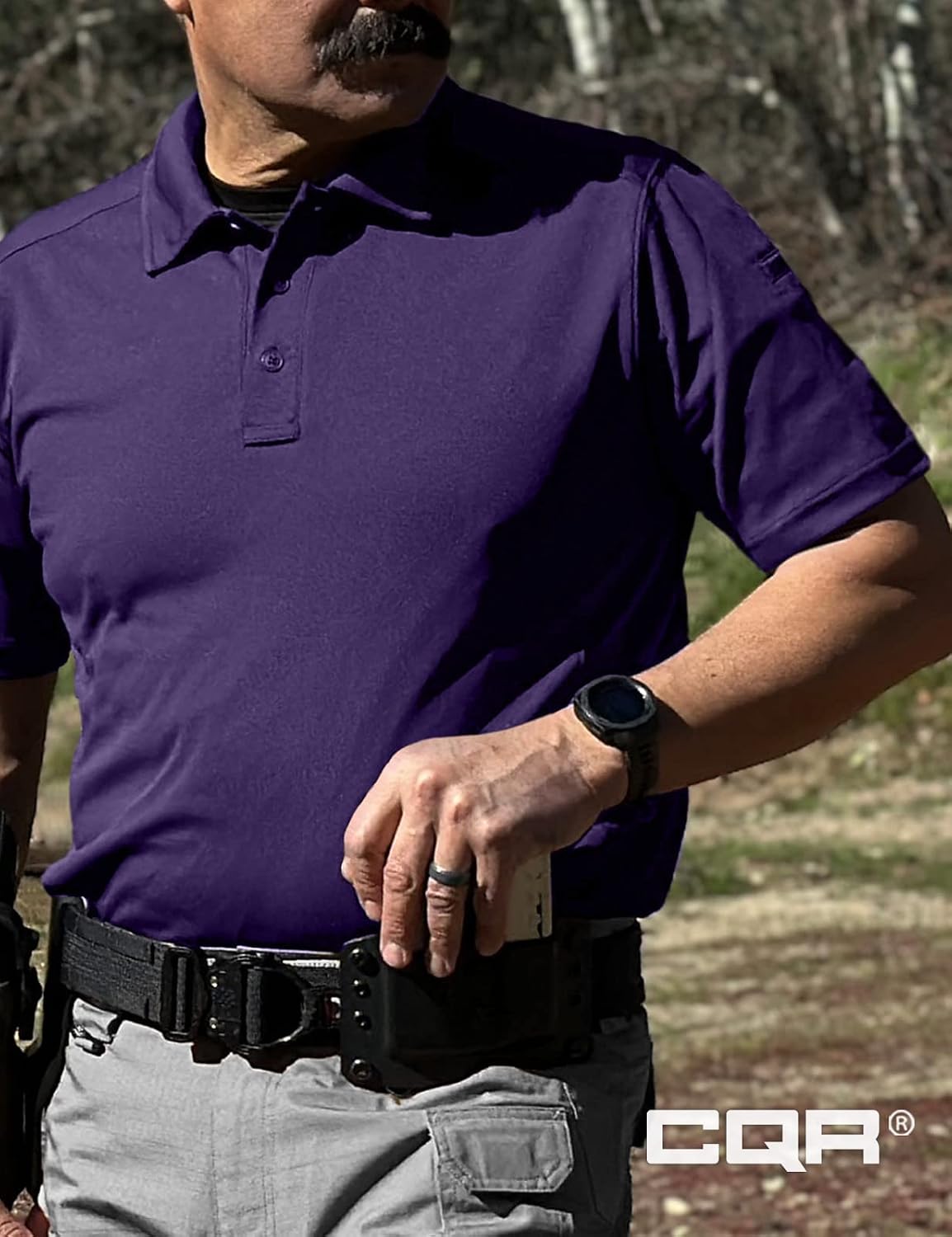 CQR Men's Quick Dry Tactical Polo Shirt, Lightweight Breathable Performance Polo, Short Sleeve UPF 50+ Outdoor Golf Shirt