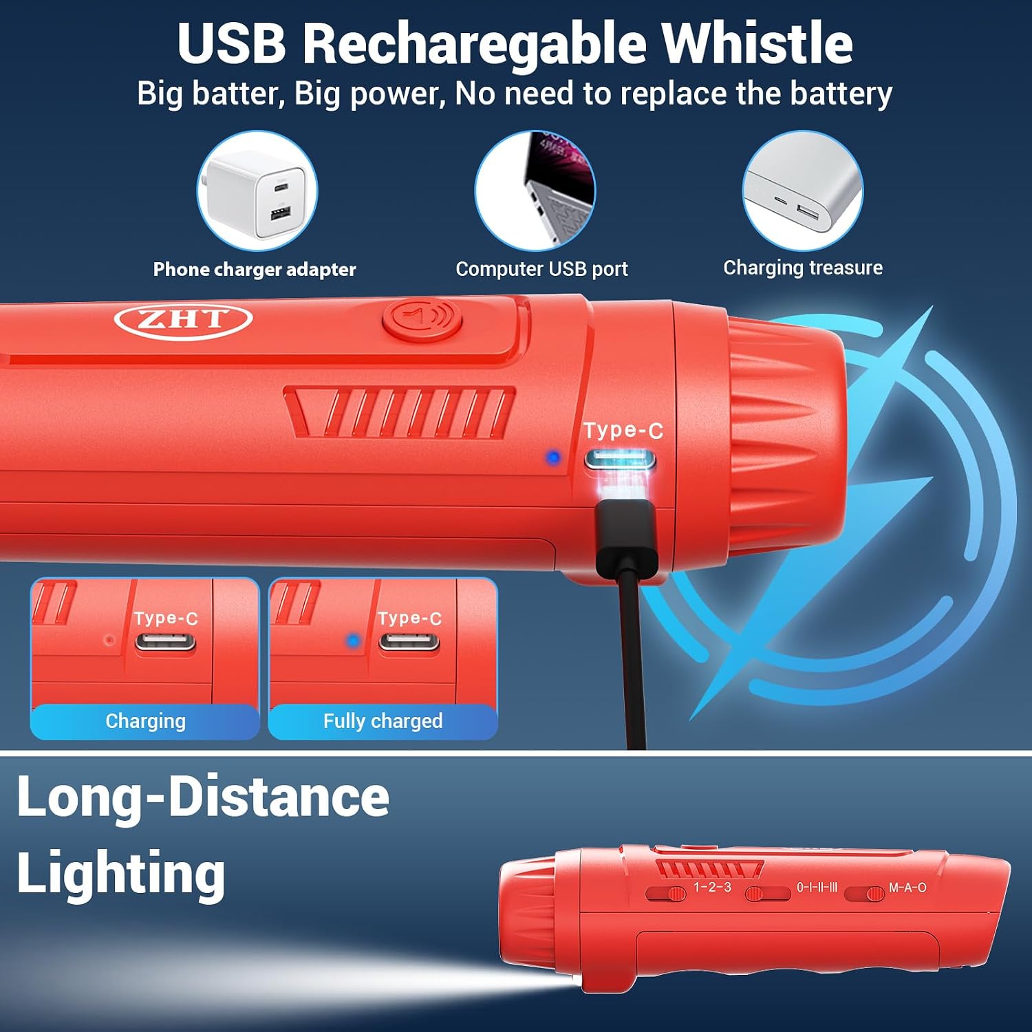 ZHT Electronic Whistle for Coaches, Referees, Teachers - 3 Tones & 3 High Volume, Handheld Whistles with Lanyard - Sports Whistle for Volleyball Soccer, Outdoor Camping, Emergency Safety