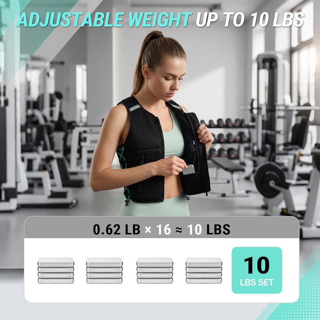 Bosynoy Adjustable Weighted Vest for Women Men, 1-10 lb Removable Weights