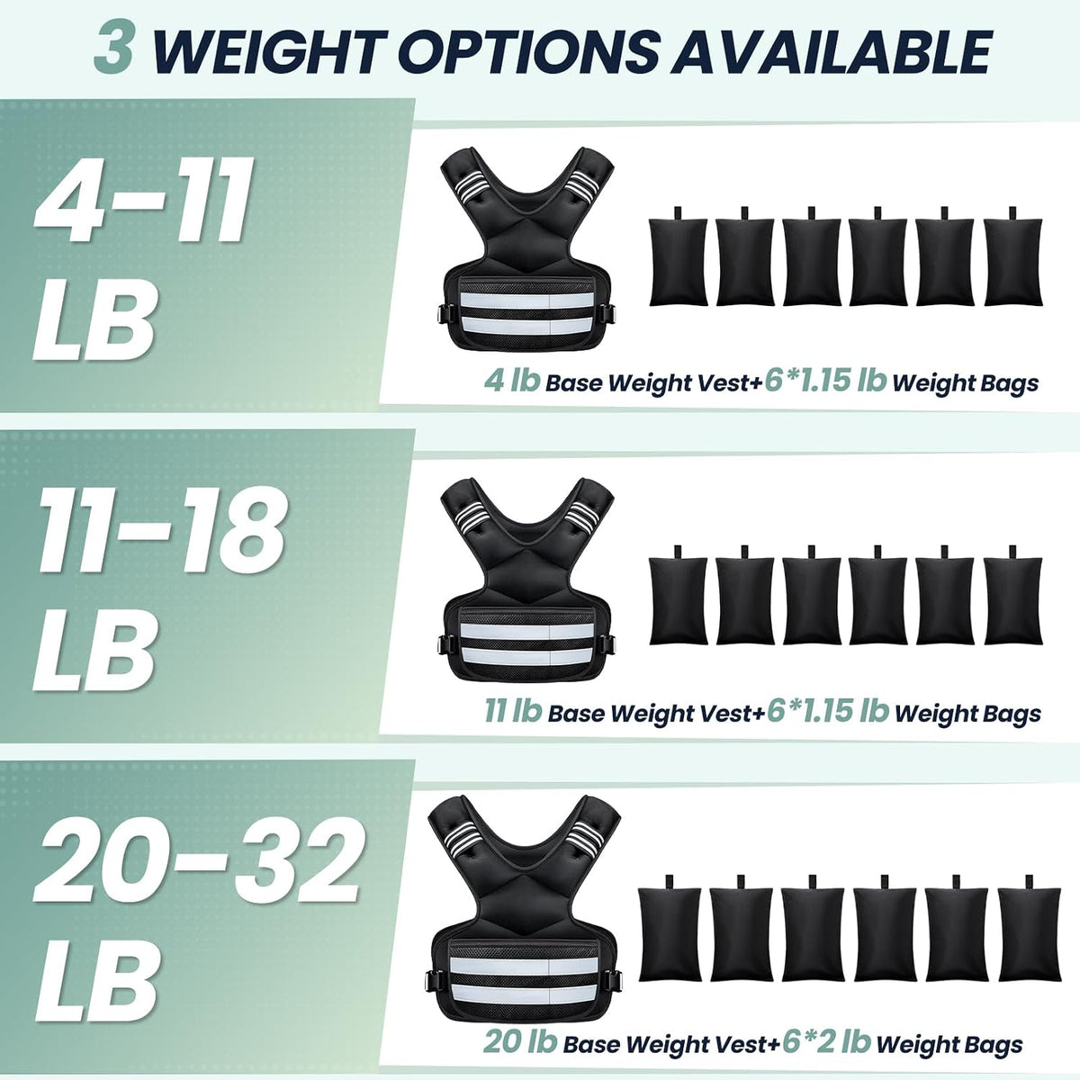 Adjustable Weighted Vest for Women and Men, 4-11lb/11-18lb/20-32lb Vest