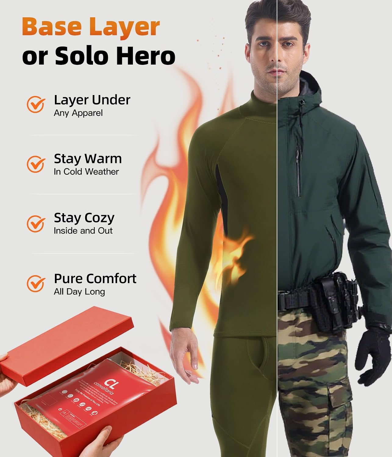 Mens Thermal Underwear Long Johns Set Cold Weather Hunting Base Layer