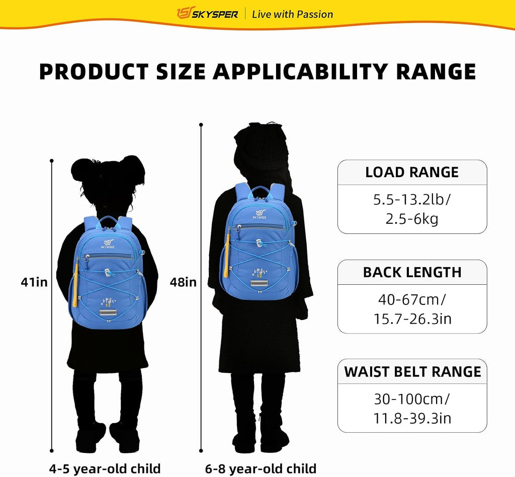 SKYSPER Kids Backpack 12L/18L Kids Travel Backpack Boy Girl for Ages 4-10